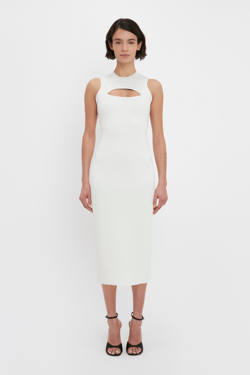VB Body Slash Front Midi Dress In White 1