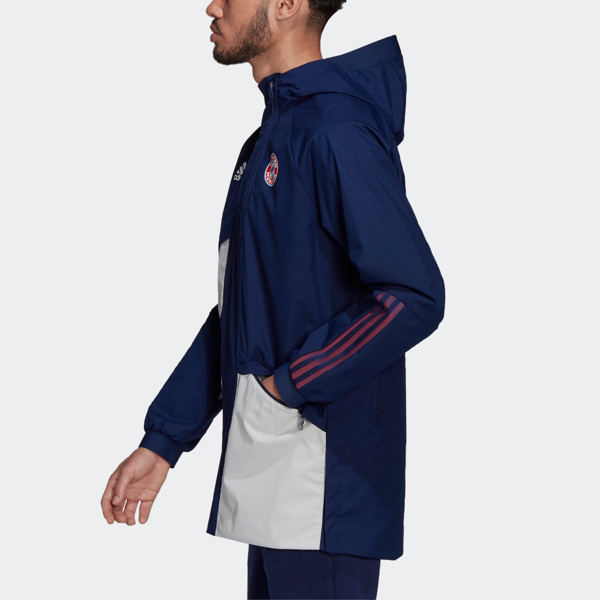 Men's adidas Fcb Trv Dr Jkt Badge Hooded Jacket Bayern Silkscreen Team Navy Blue GR0702 - 5