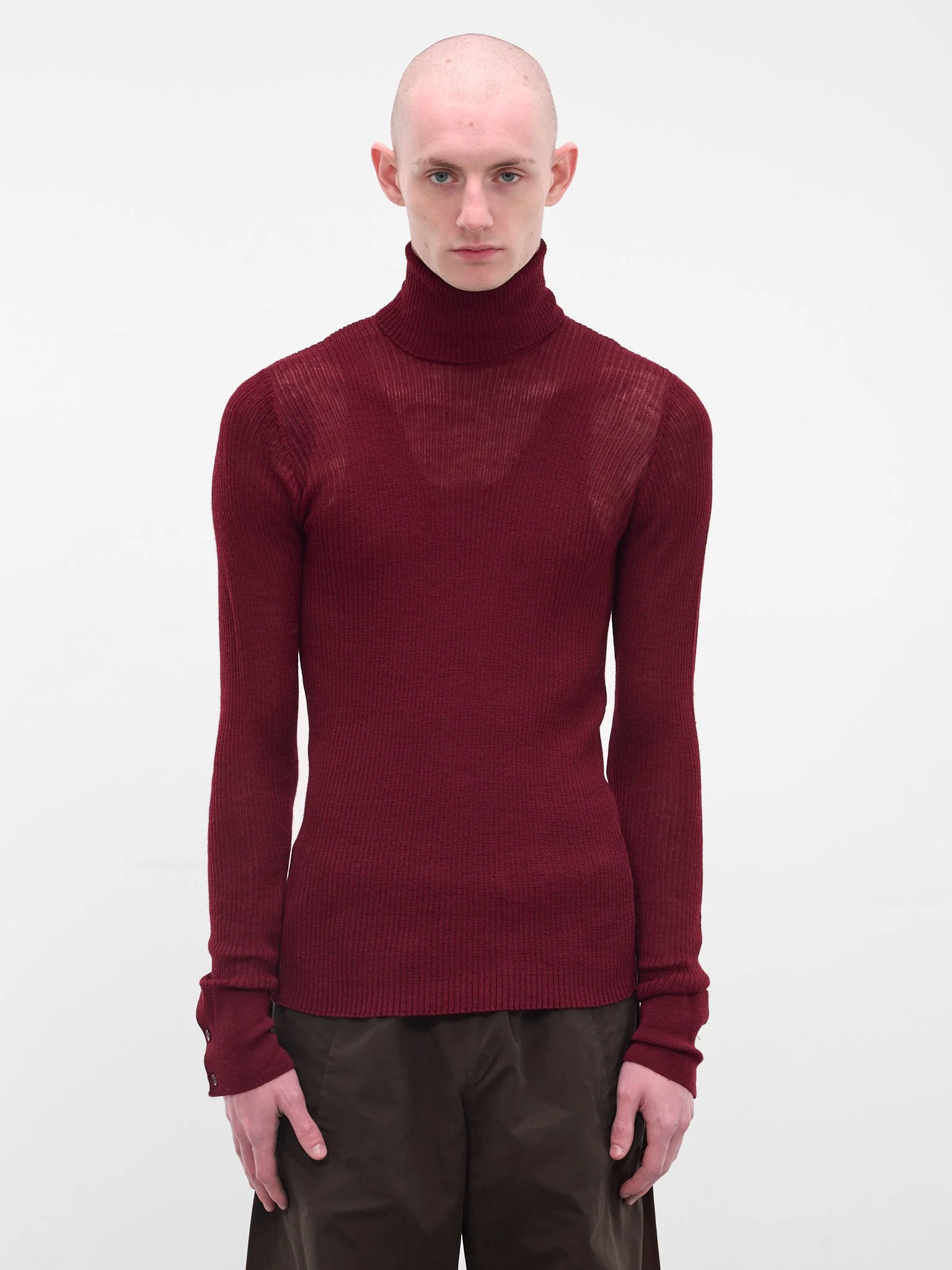 Red Rib-Knit Turleneck Sweater - 1