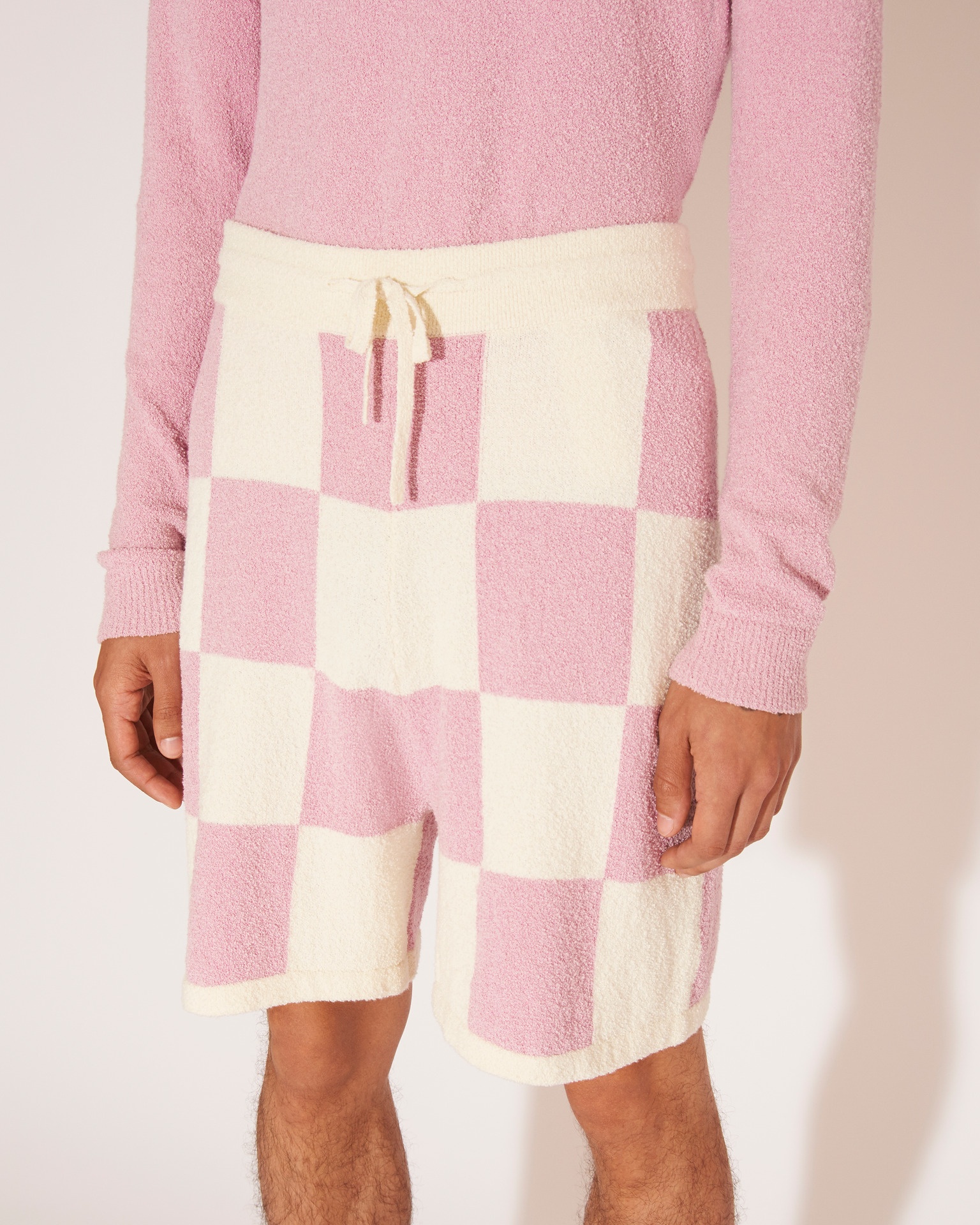 ROB - Terry knit tile print shorts - Creme&Pink - 5