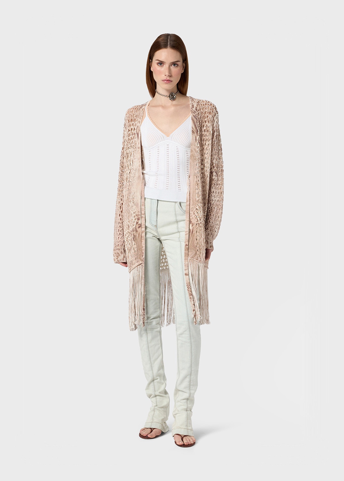 MESH-EFFECT CARDIGAN WITH FRINGES - 2