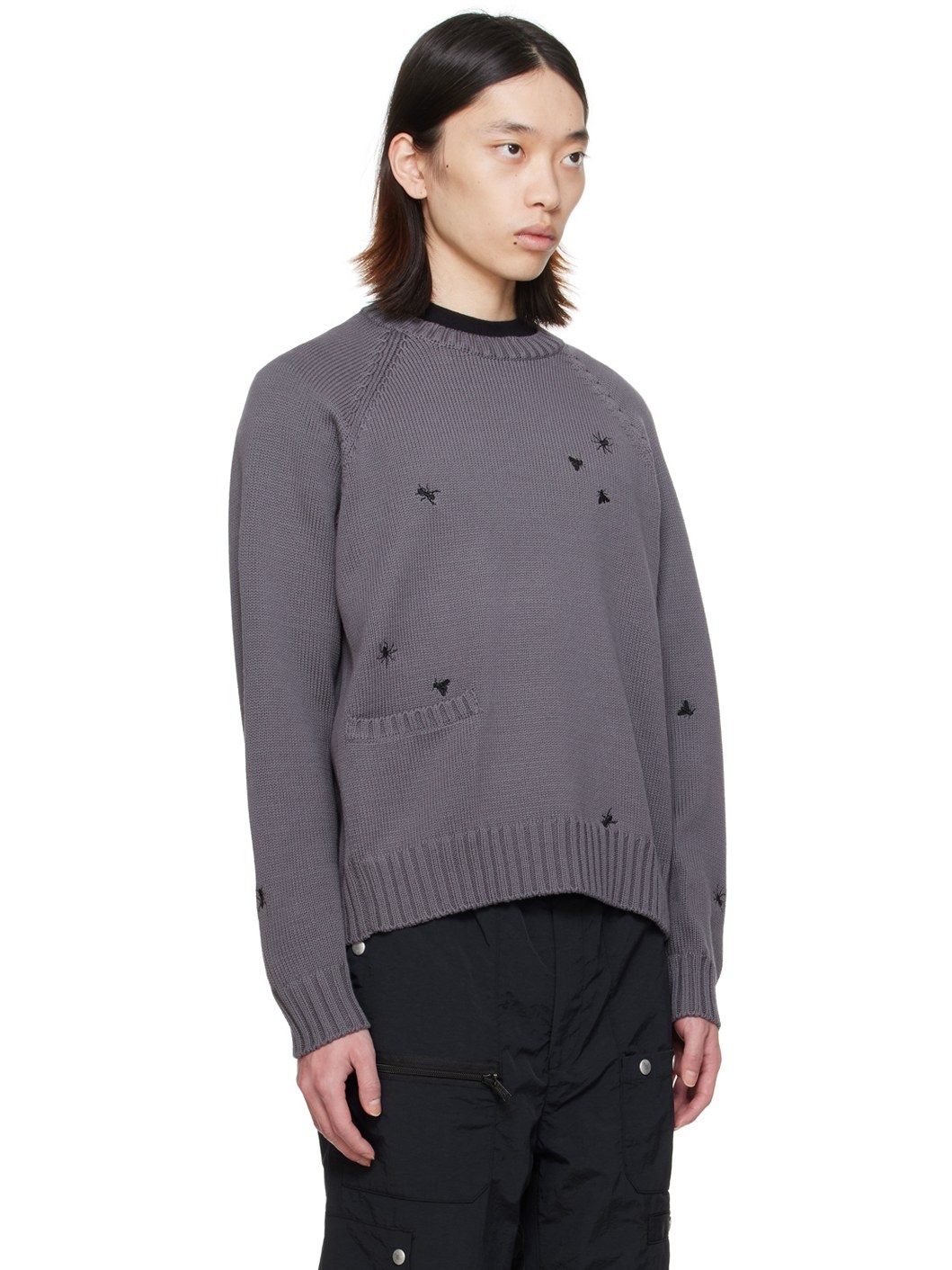 Gray Embroidered Sweater - 2
