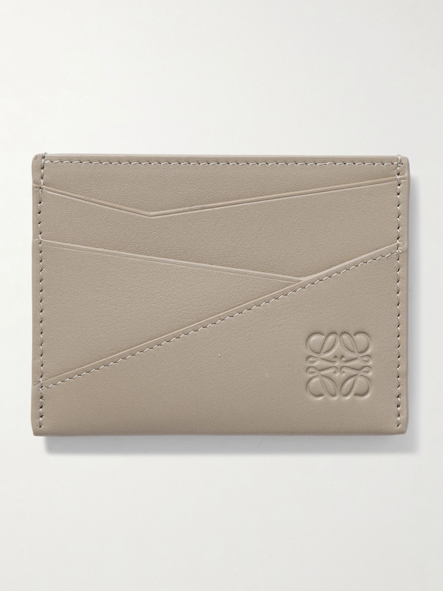 Puzzle Logo-Debossed Leather Cardholder Beige - 1
