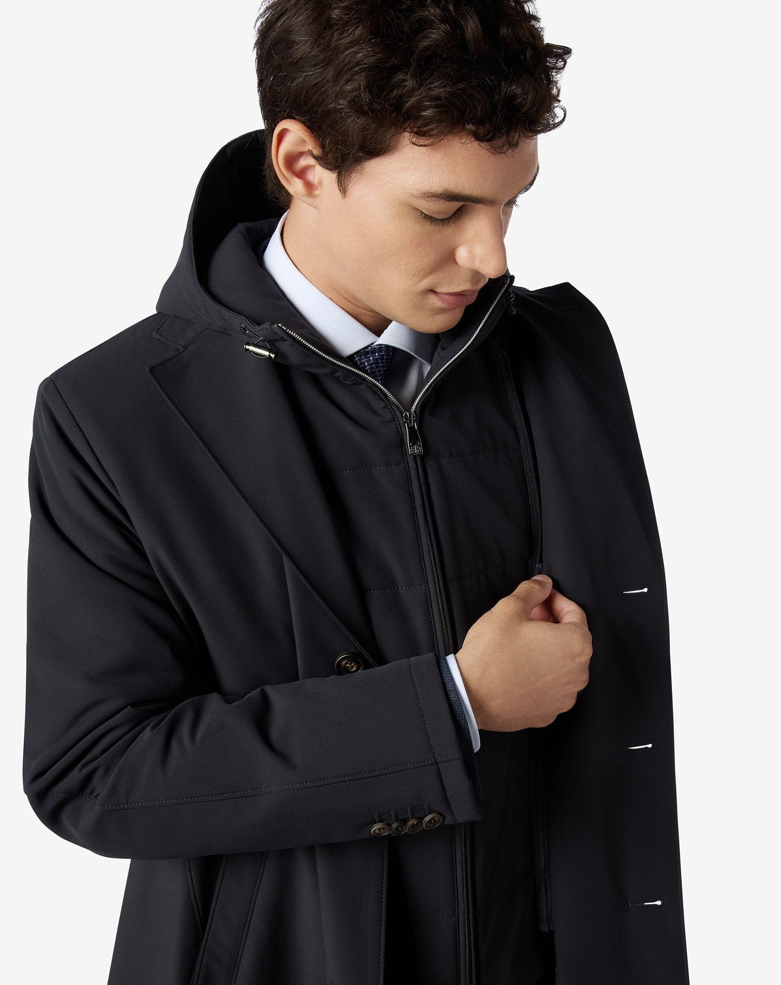 Blue technical fabric coat with detachable vest - 5