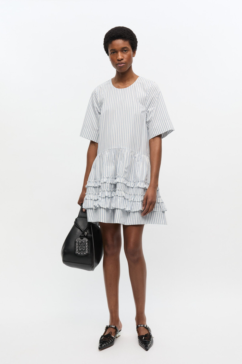 GANNI STRIPED ORGANIC COTTON MINI DRESS outlook