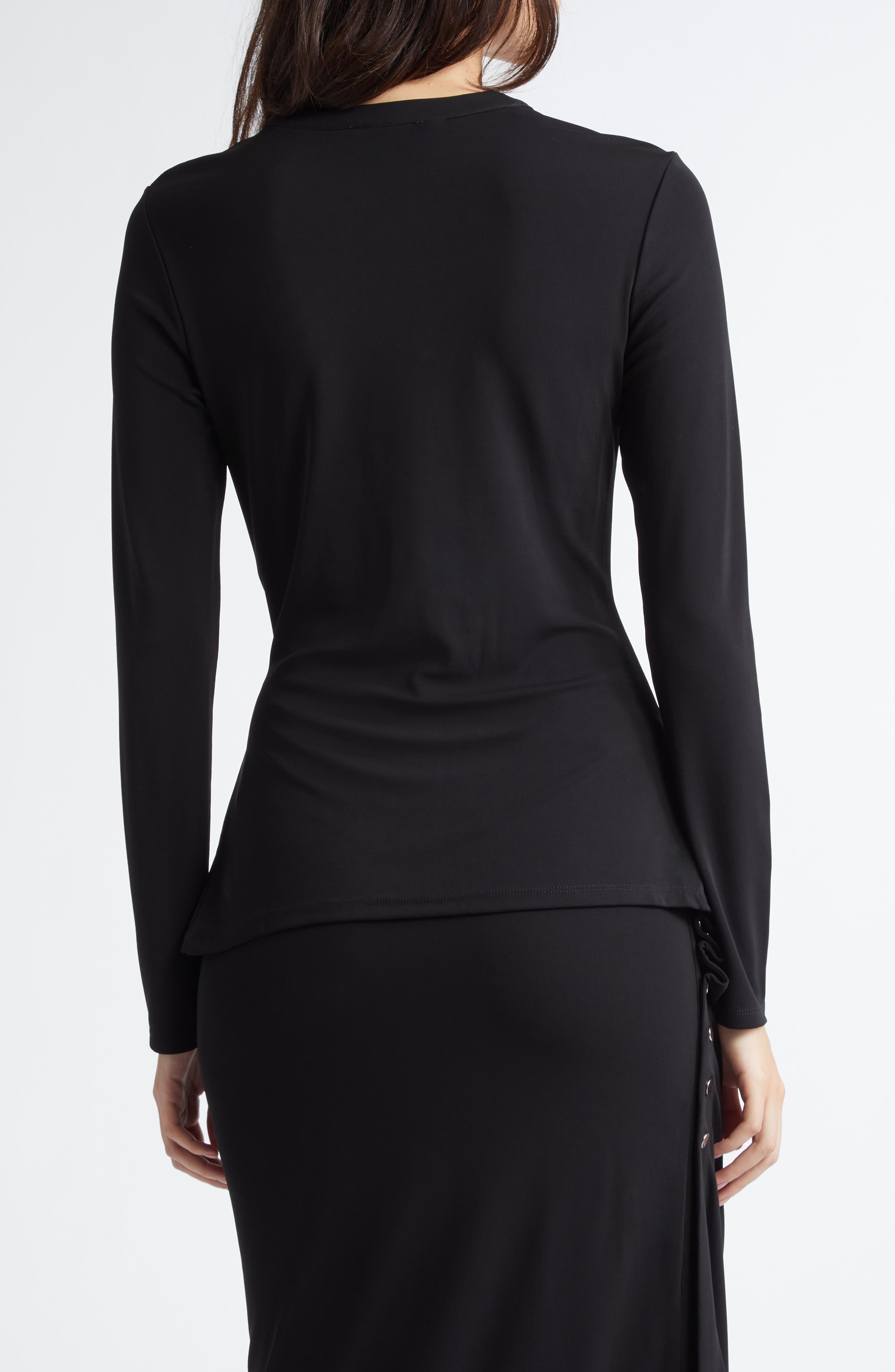 Rabanne Drapé Pression Long Sleeve Top in Black at Nordstrom - 3