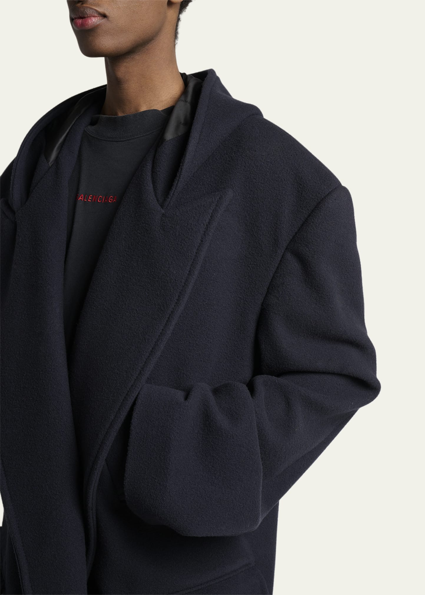 Men's Wool Oversized Hooded Short Coat - 5