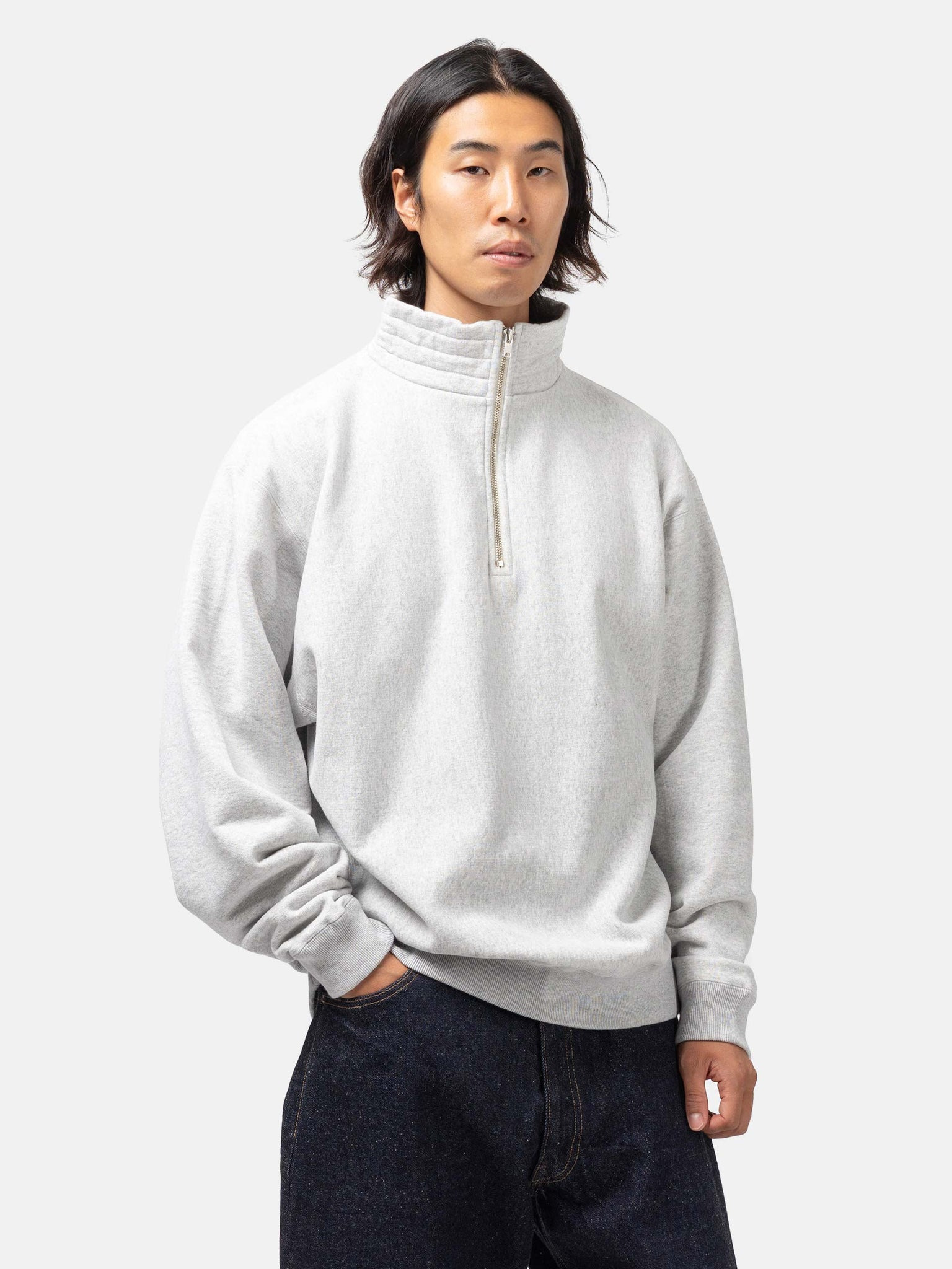 Zipper High Neck Pullover Feather Grey - 4