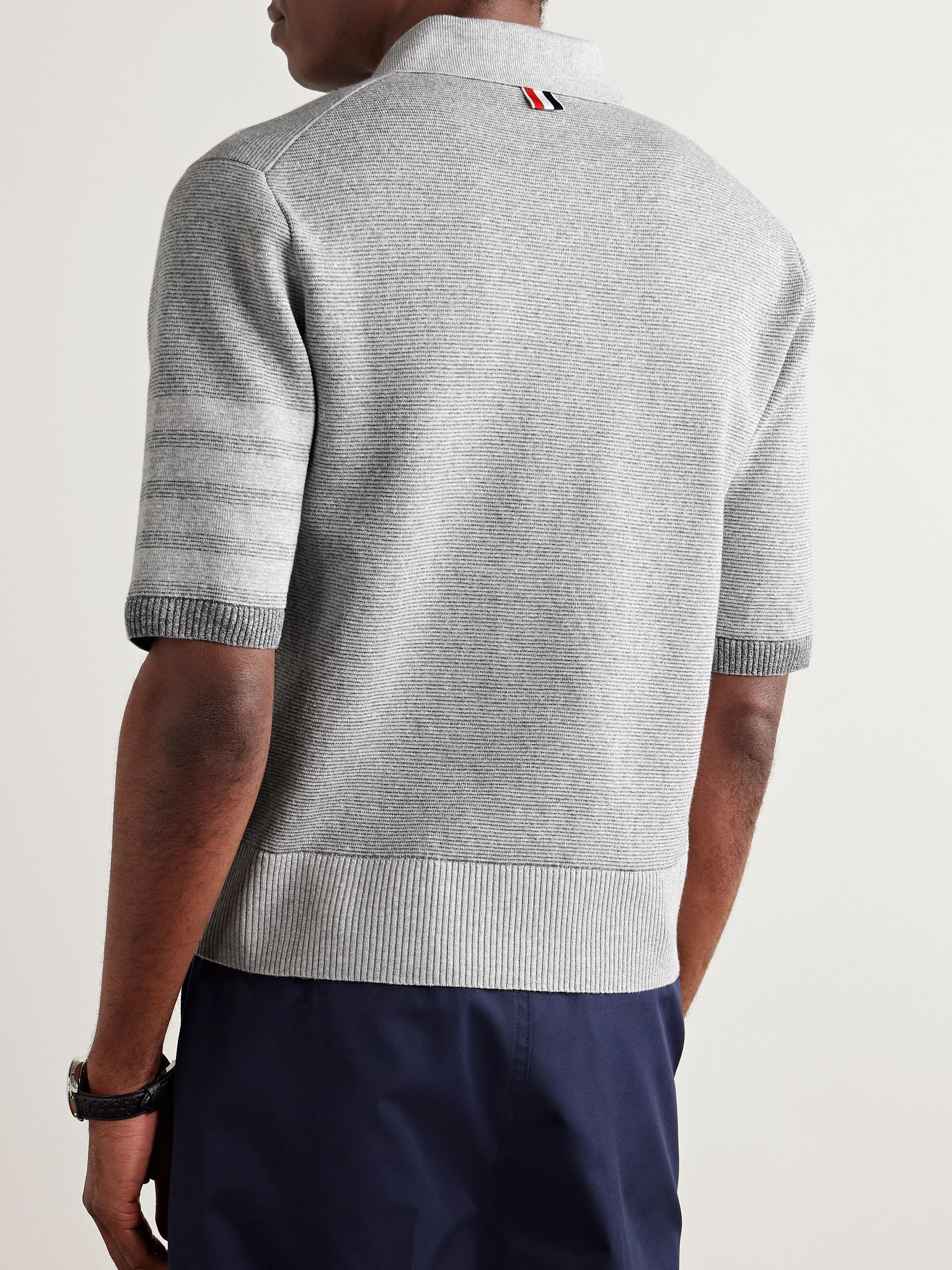 Striped Textured Linen and Cotton-Blend Polo Shirt Gray - 3