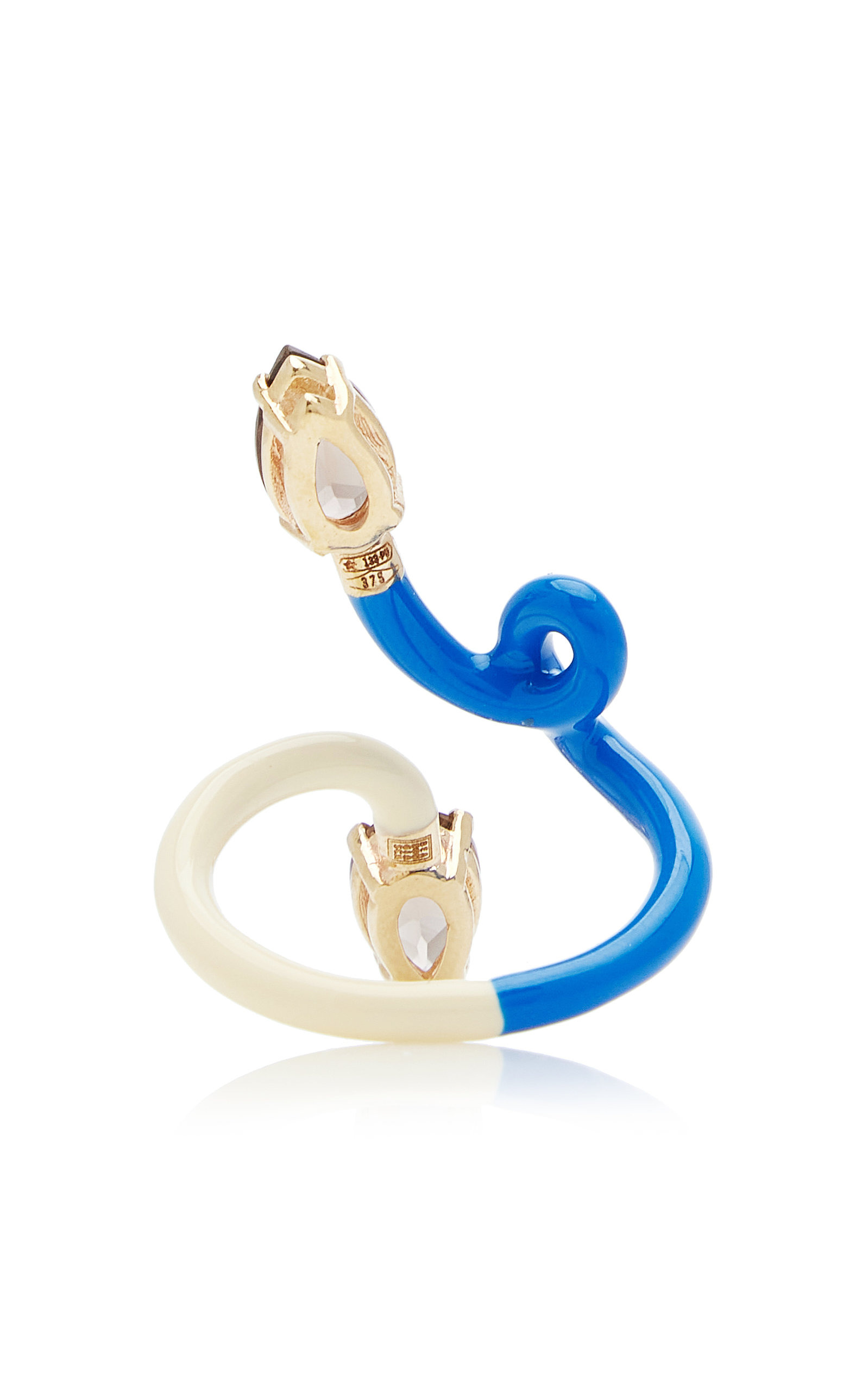 B 9K Yellow Gold Quartz Enameled Double Vine Ring multi - 6