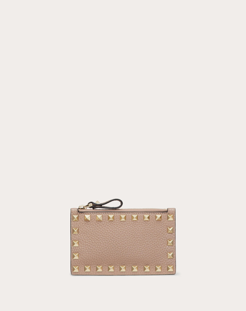 ROCKSTUD GRAINY CALFSKIN CARDHOLDER WITH ZIPPER 1
