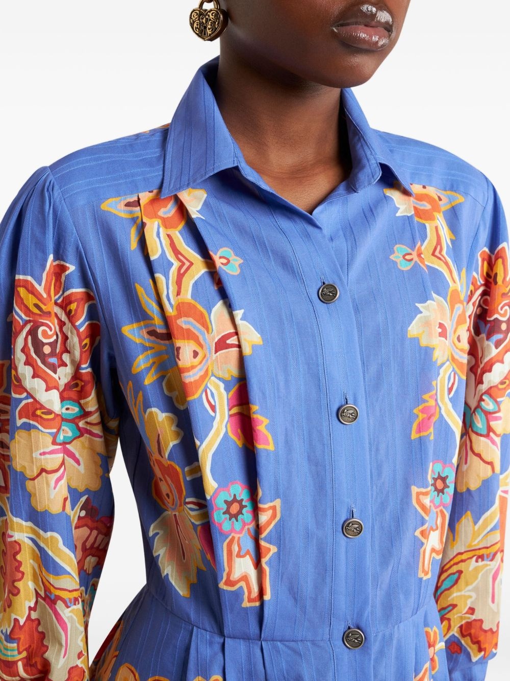 floral-motif shirt dress - 4