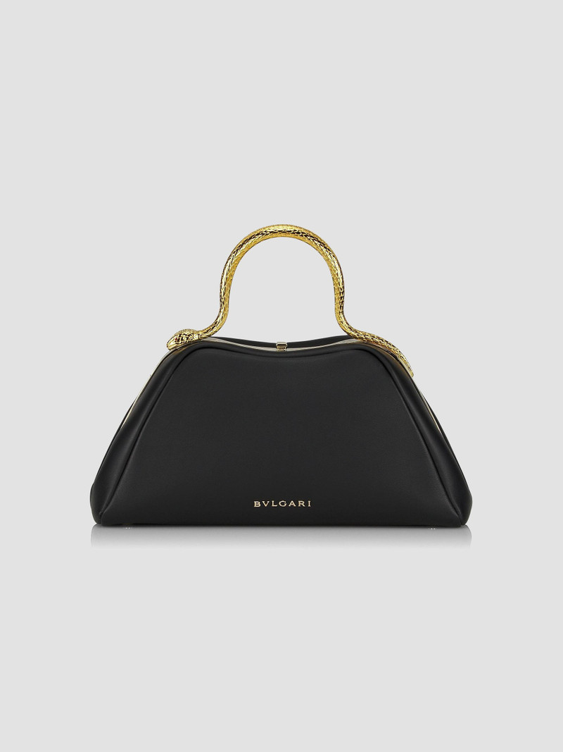 Women's Serpentine Leather Top Handle Bag - Black 1
