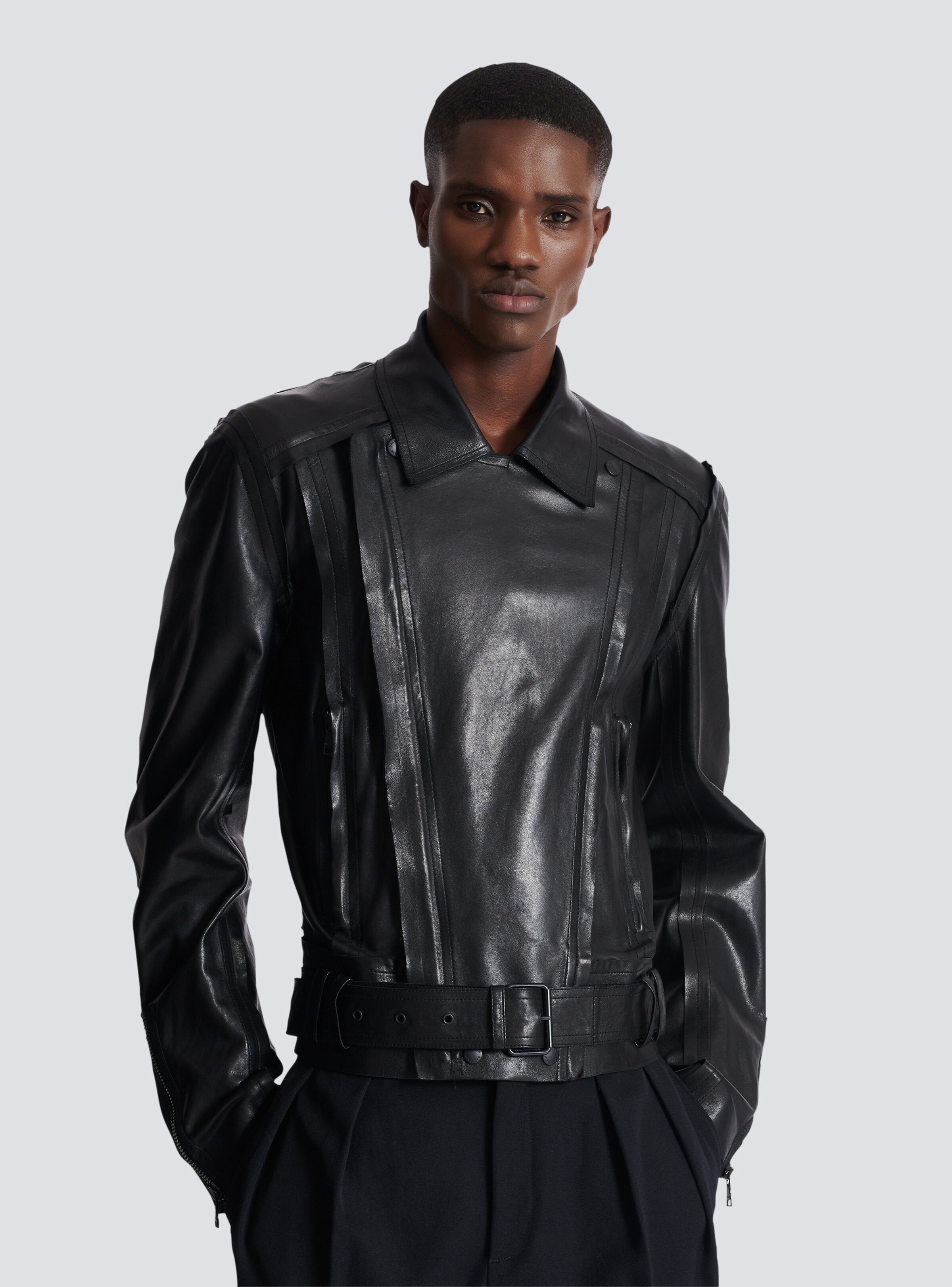 Lightweight lambskin leather biker jacket - 6