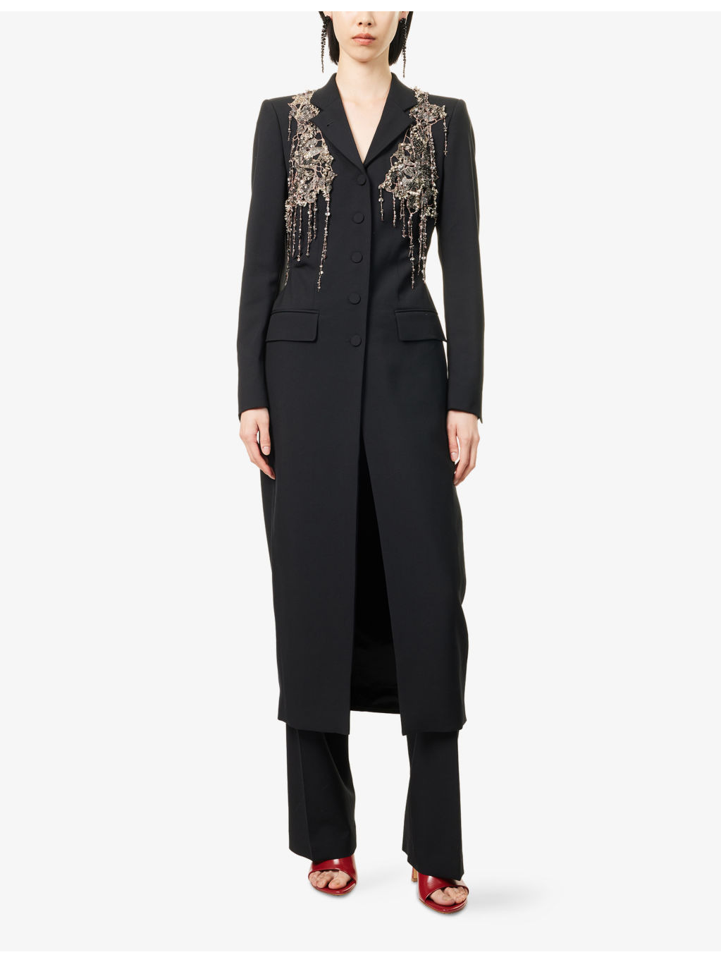 Embellished Notch-Lapels Wool-Blend Coat - 3
