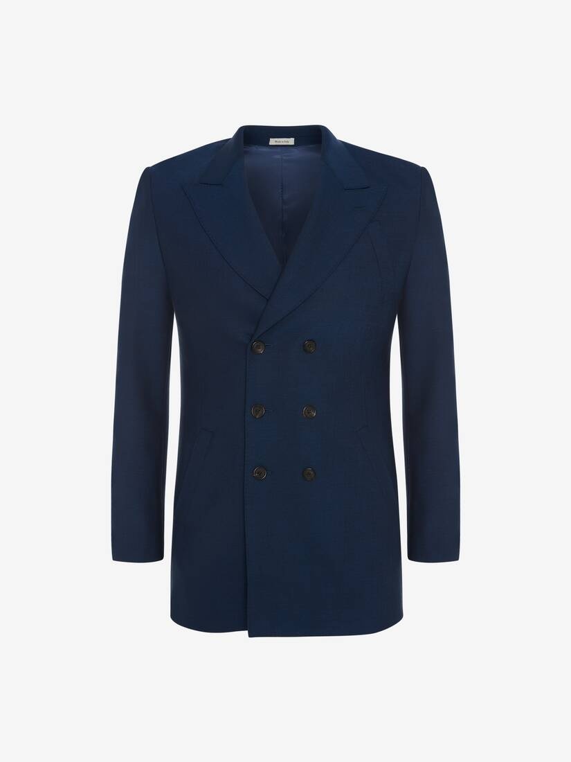 Men's Fresco Wool Double-breasted Jacket in Deep Blue - 1