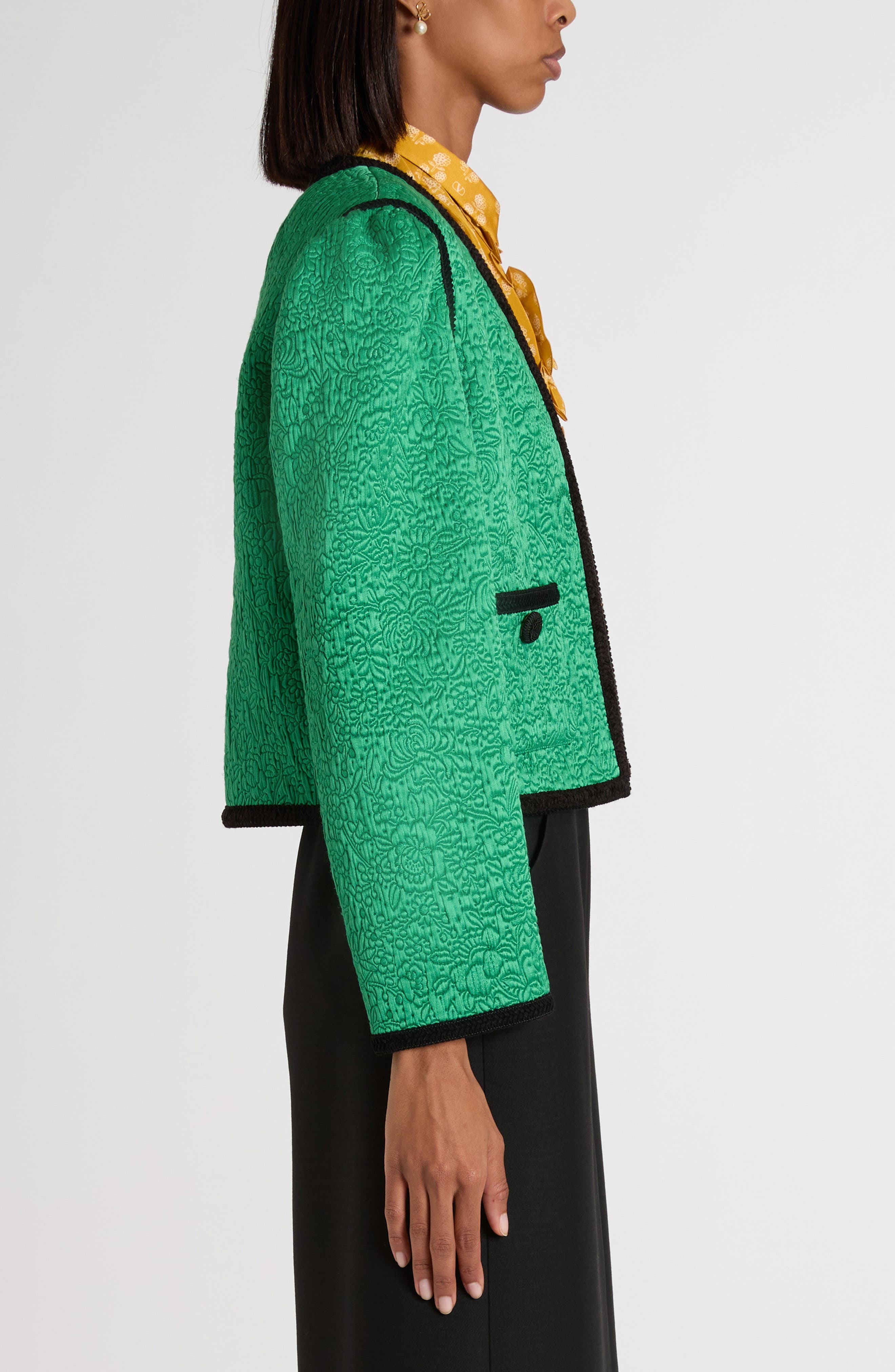 Valentino Garavani Après L'Hiver Floral Matelassé Crop Jacket in Green at Nordstrom - 4