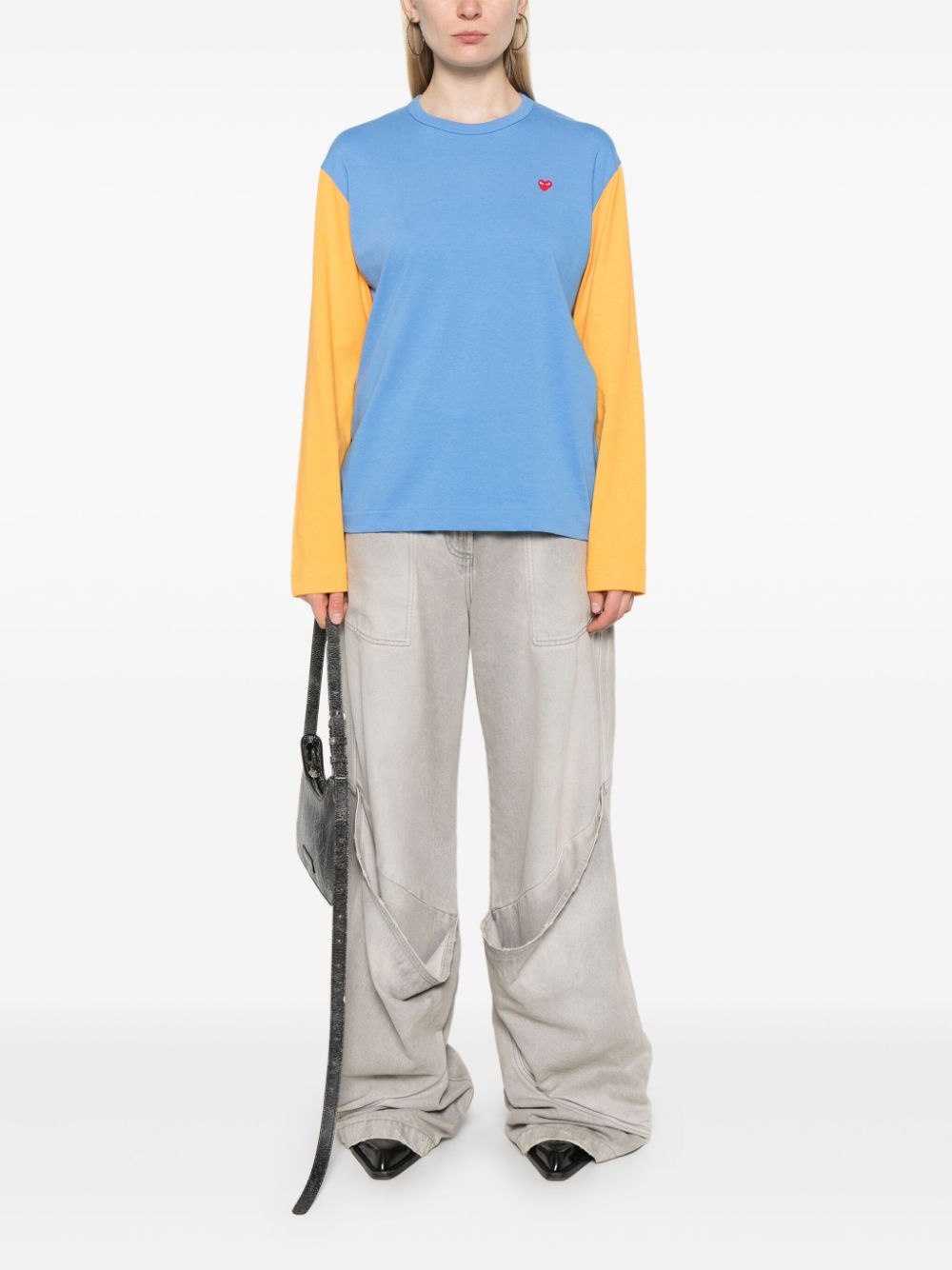 heart-patch two-tone T-shirt - 3