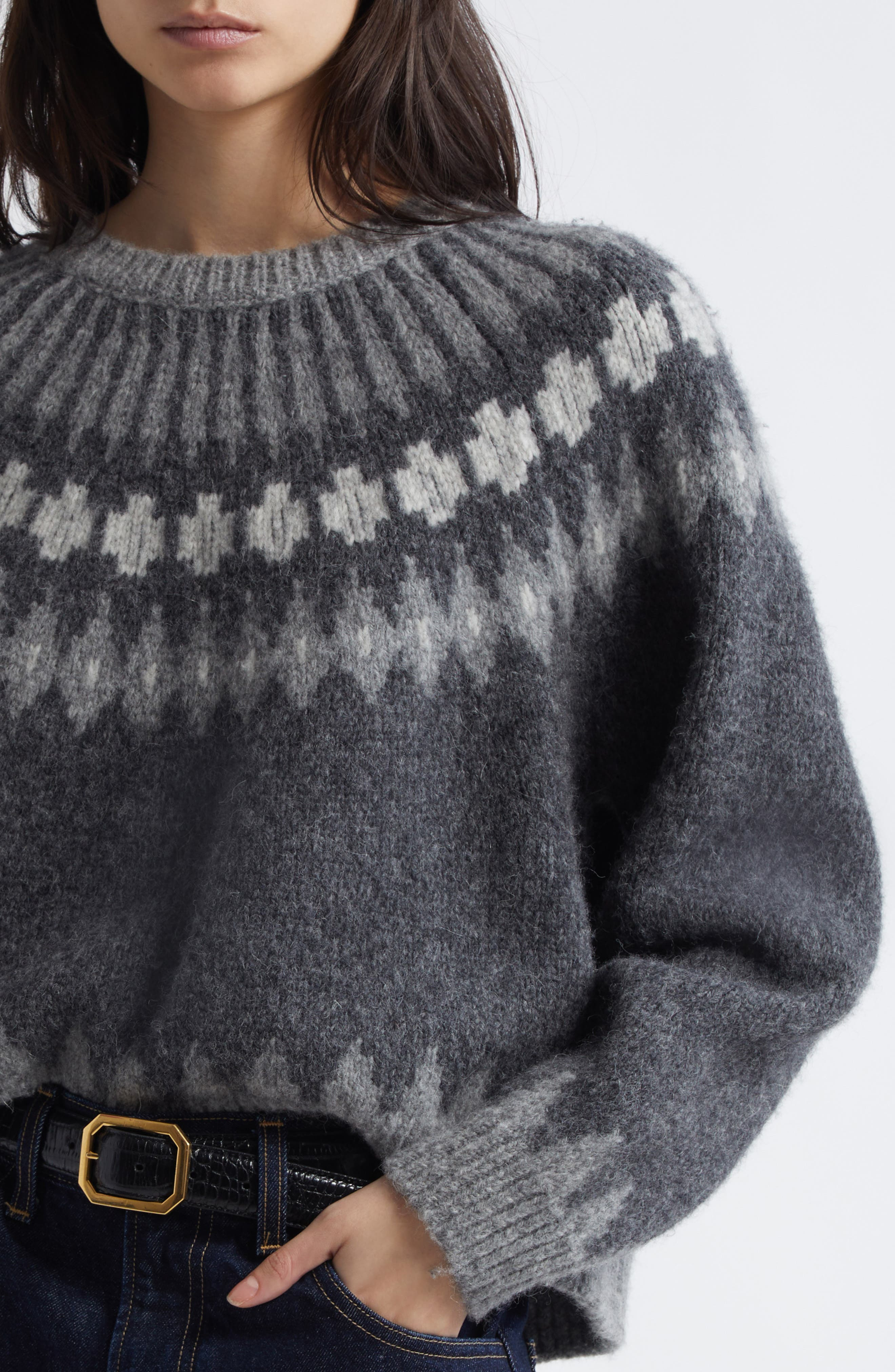 Nili Lotan Alena Sweater in Dark Grey Melange Fair Isle at Nordstrom - 5