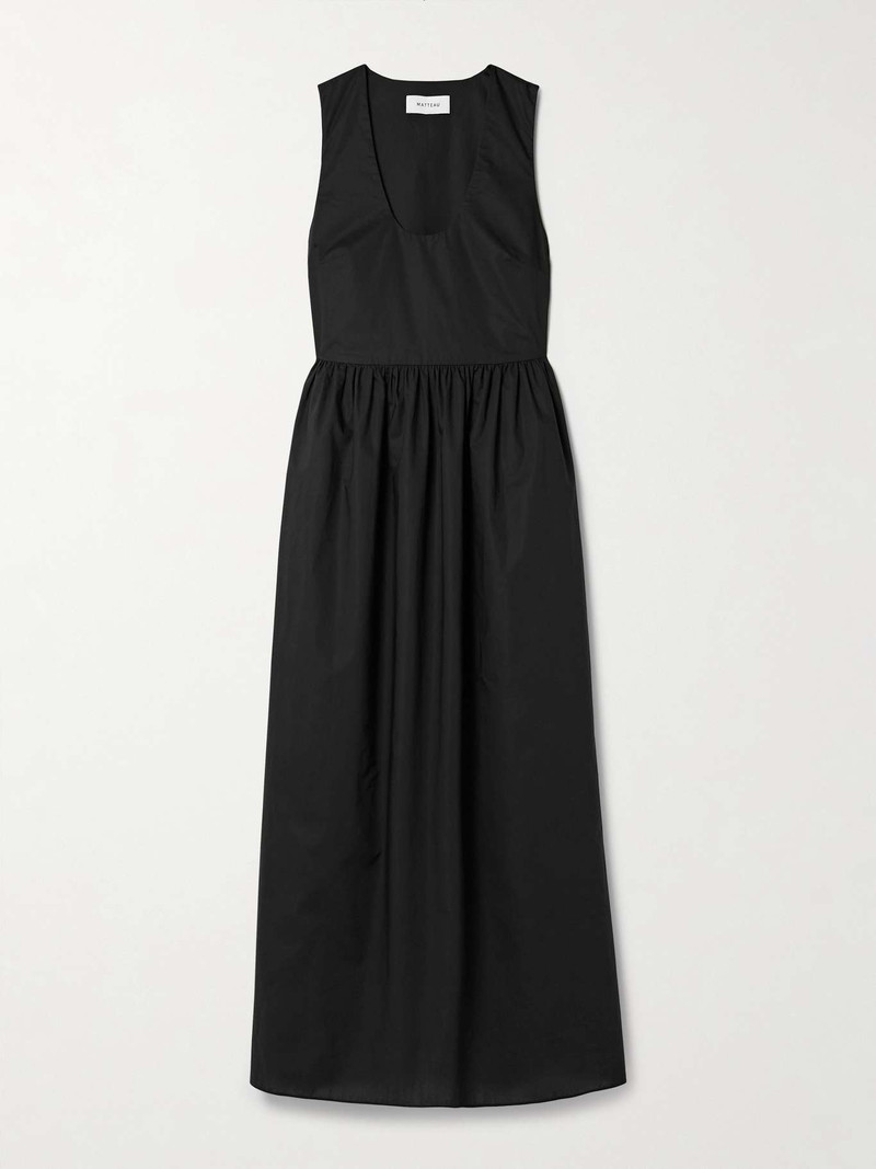 Gathered organic cotton-poplin midi dress Black 1