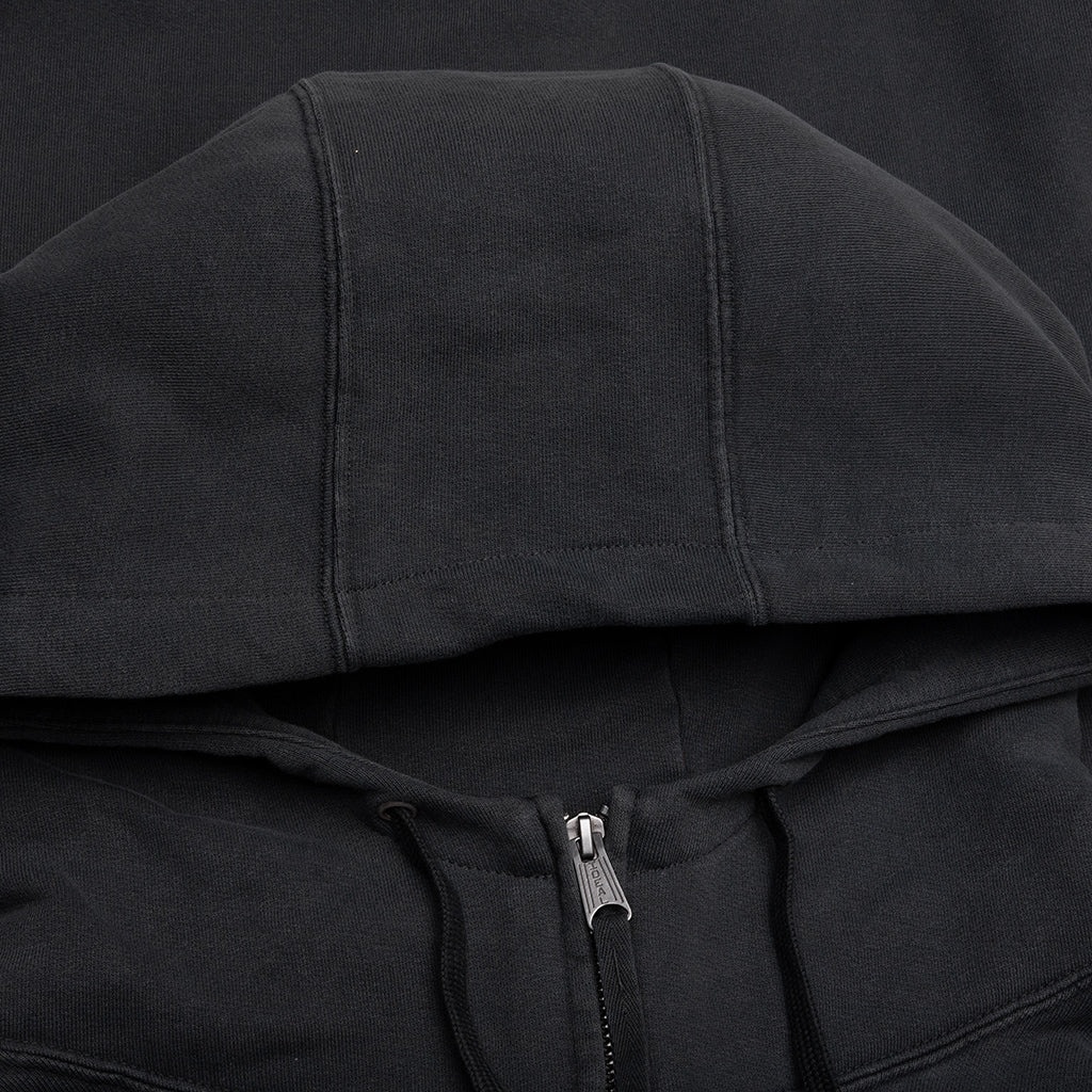 REVERSE APPLICATED STITCH LOGO ZIPPED HOODIE - WASHED BLACK - 3