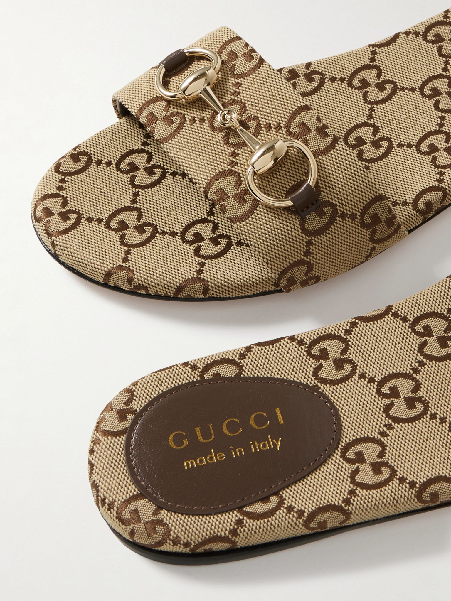 Siaga horsebit-detailed canvas-jacquard slides Brown - 4