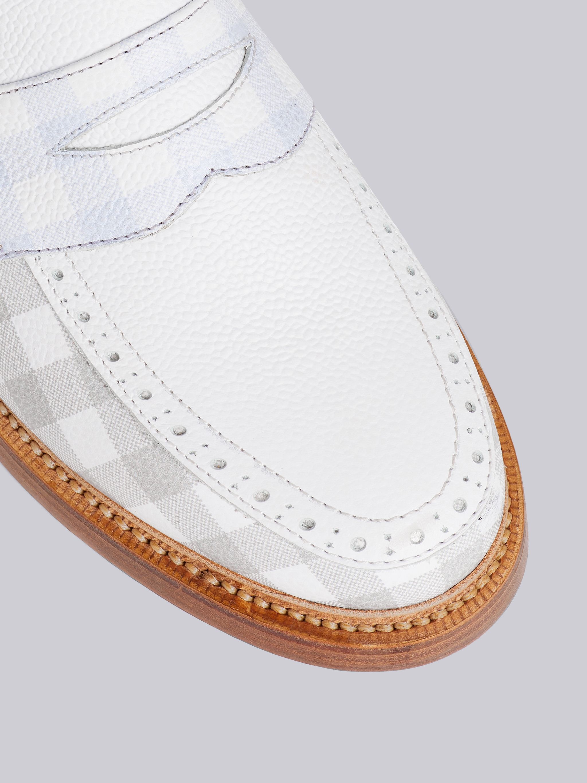 Grey Pebbled Calfskin Gingham Penny Loafer - 2