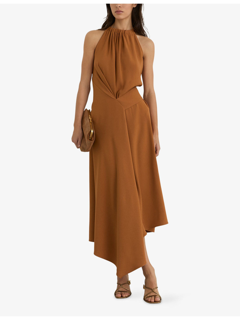 REISS Maeve Drape-Detail Sleeveless Woven Midi Dress outlook