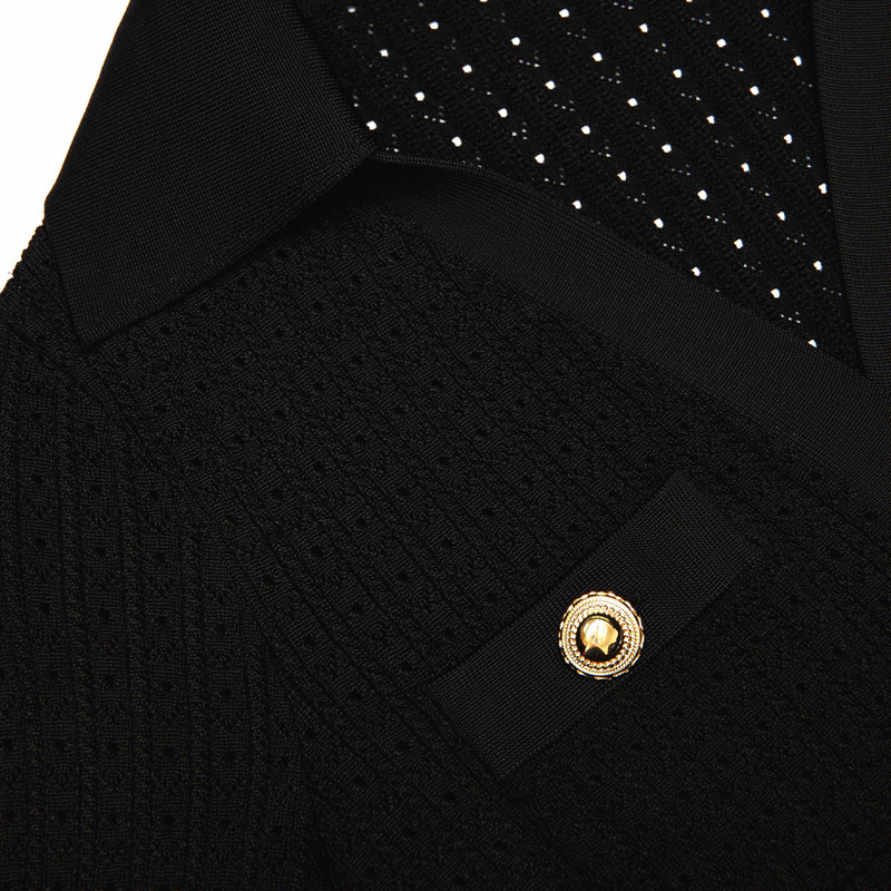 Black Pointelle V Neck Knit Mini Dress 5