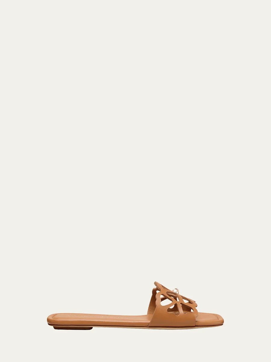 Jasmine Leather Cutout Flat Slide Sandals - 1
