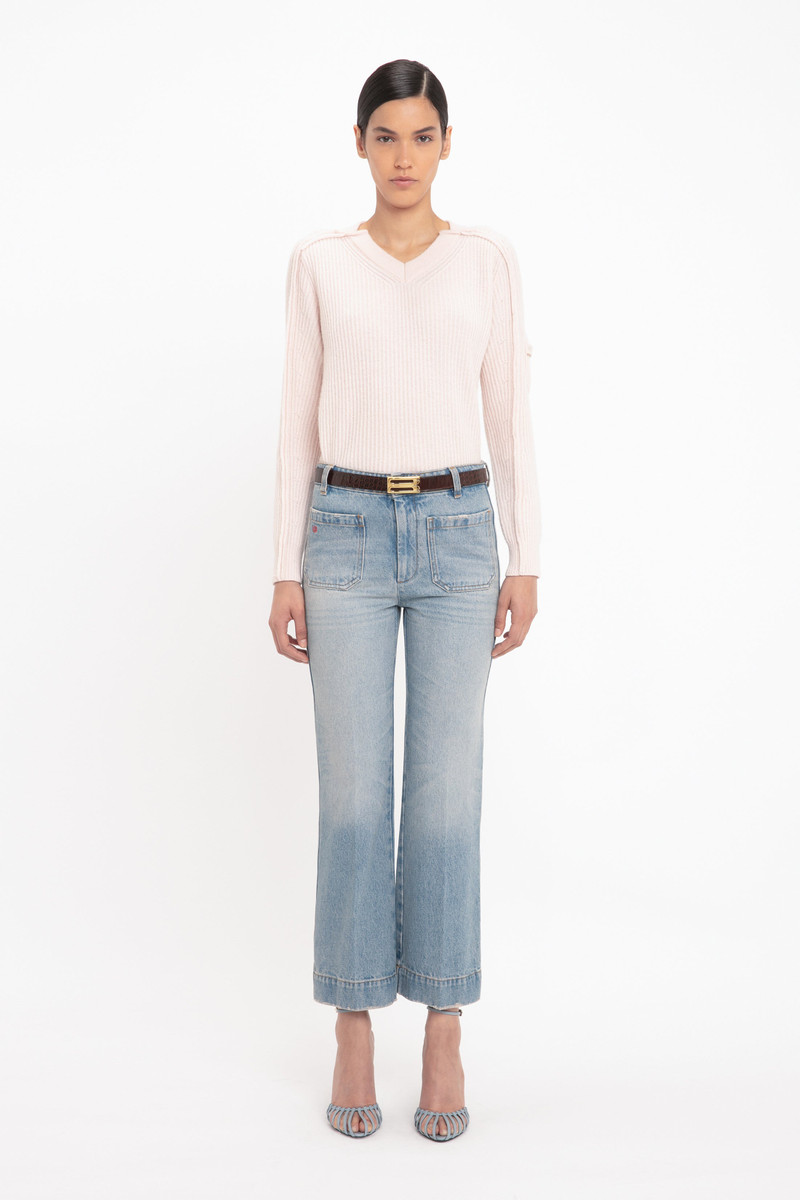 Victoria Beckham V Neck Knitted Jumper In Pale Peach outlook