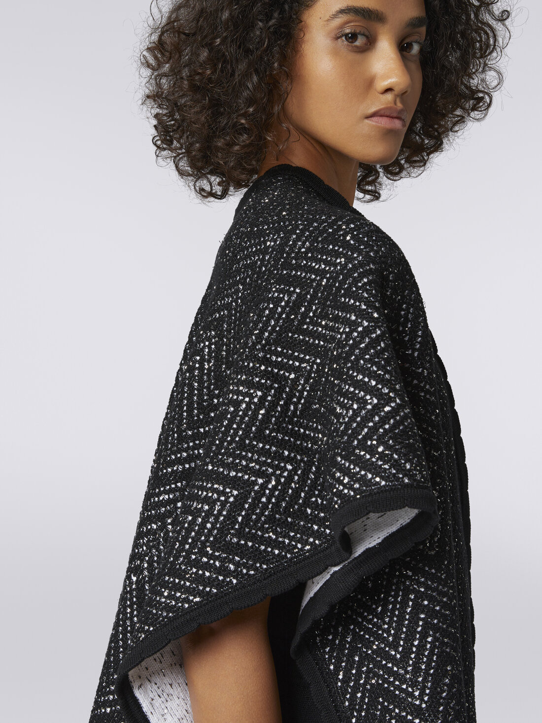 Cotton blend chevron cape with sequins - 5