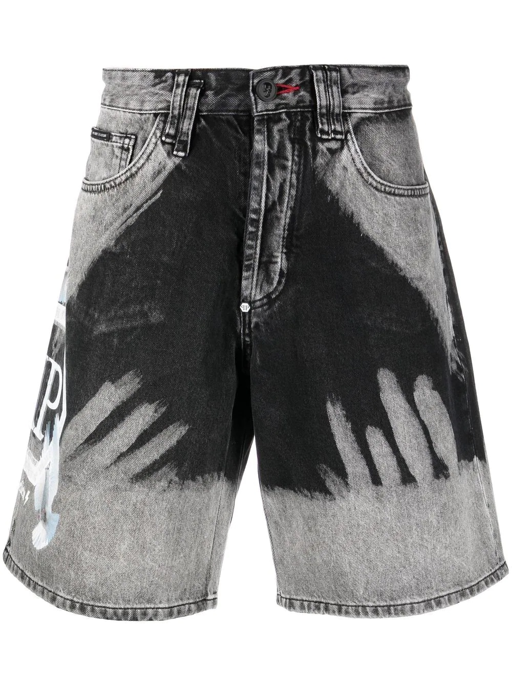 bleached graphic-print denim shorts - 1