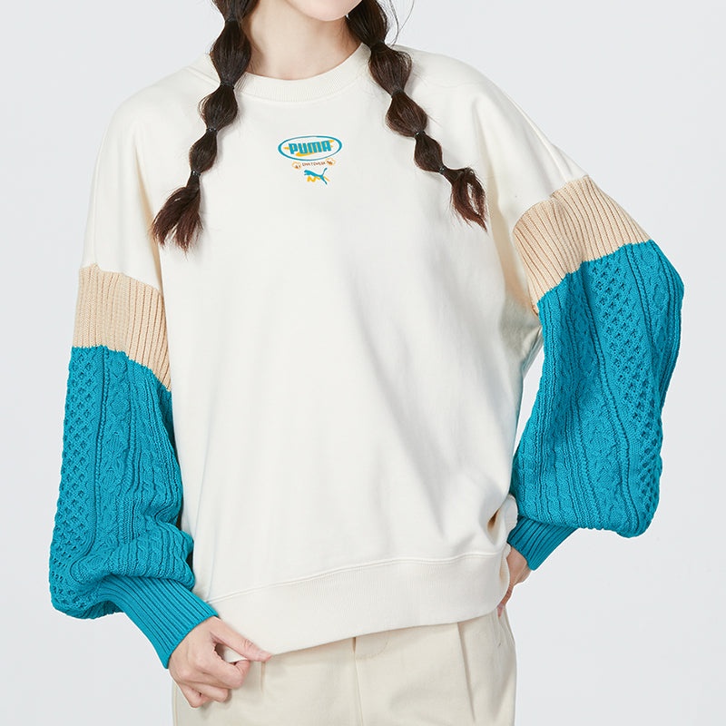 (WMNS) PUMA Colorblock Sweatshirt 'White' 537968-65 - 3