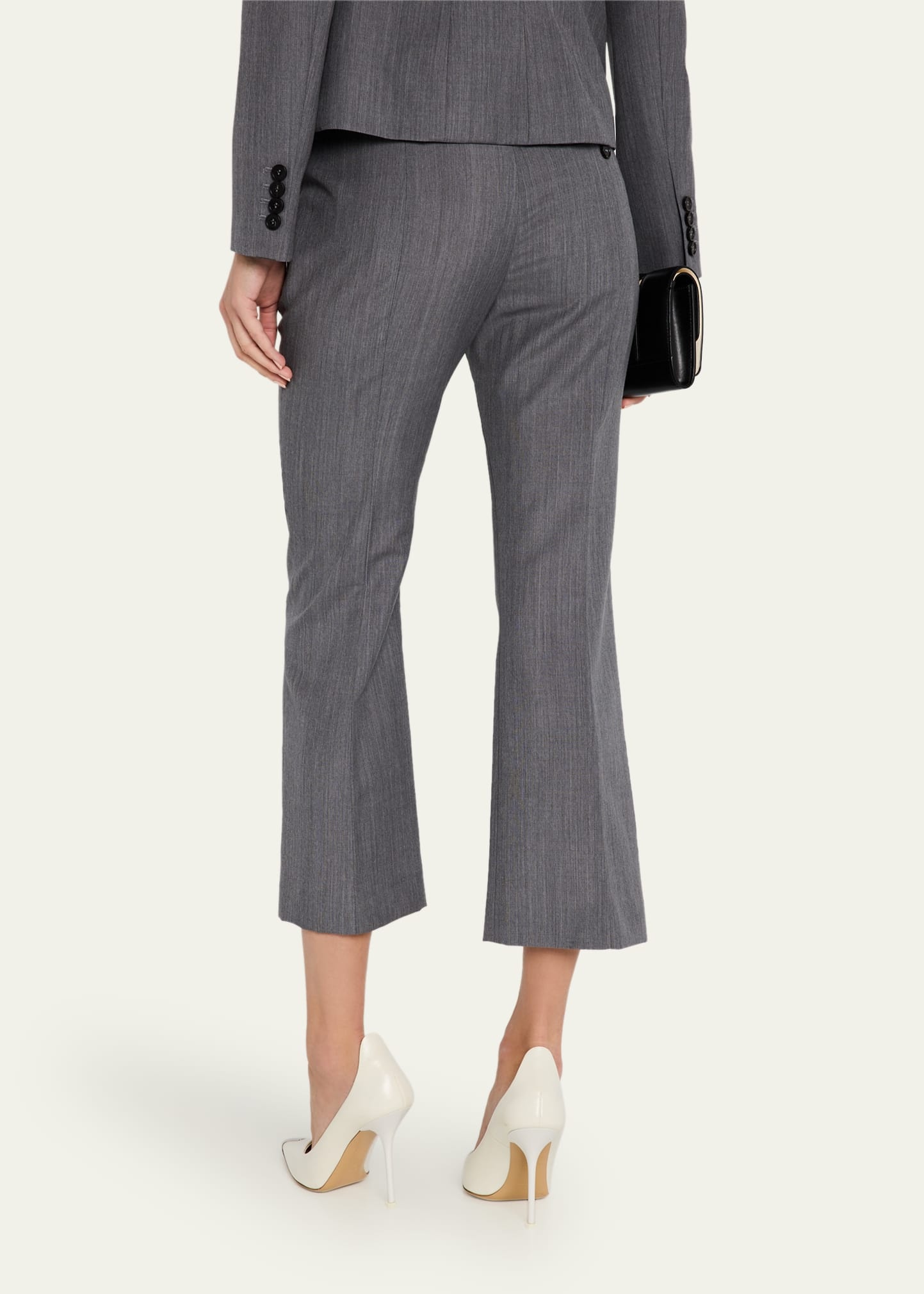 Mid-Rise Wool Mohair Kickflare Crop Trousers - 3