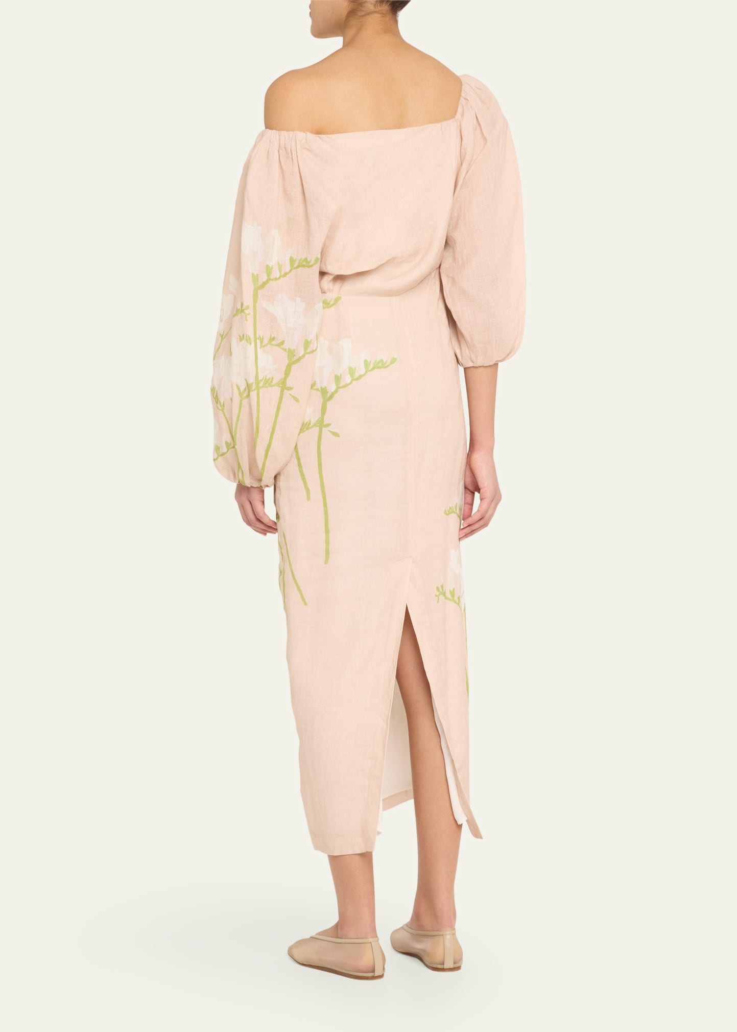 Printed Off-The-Shoulder Linen Dress - 3