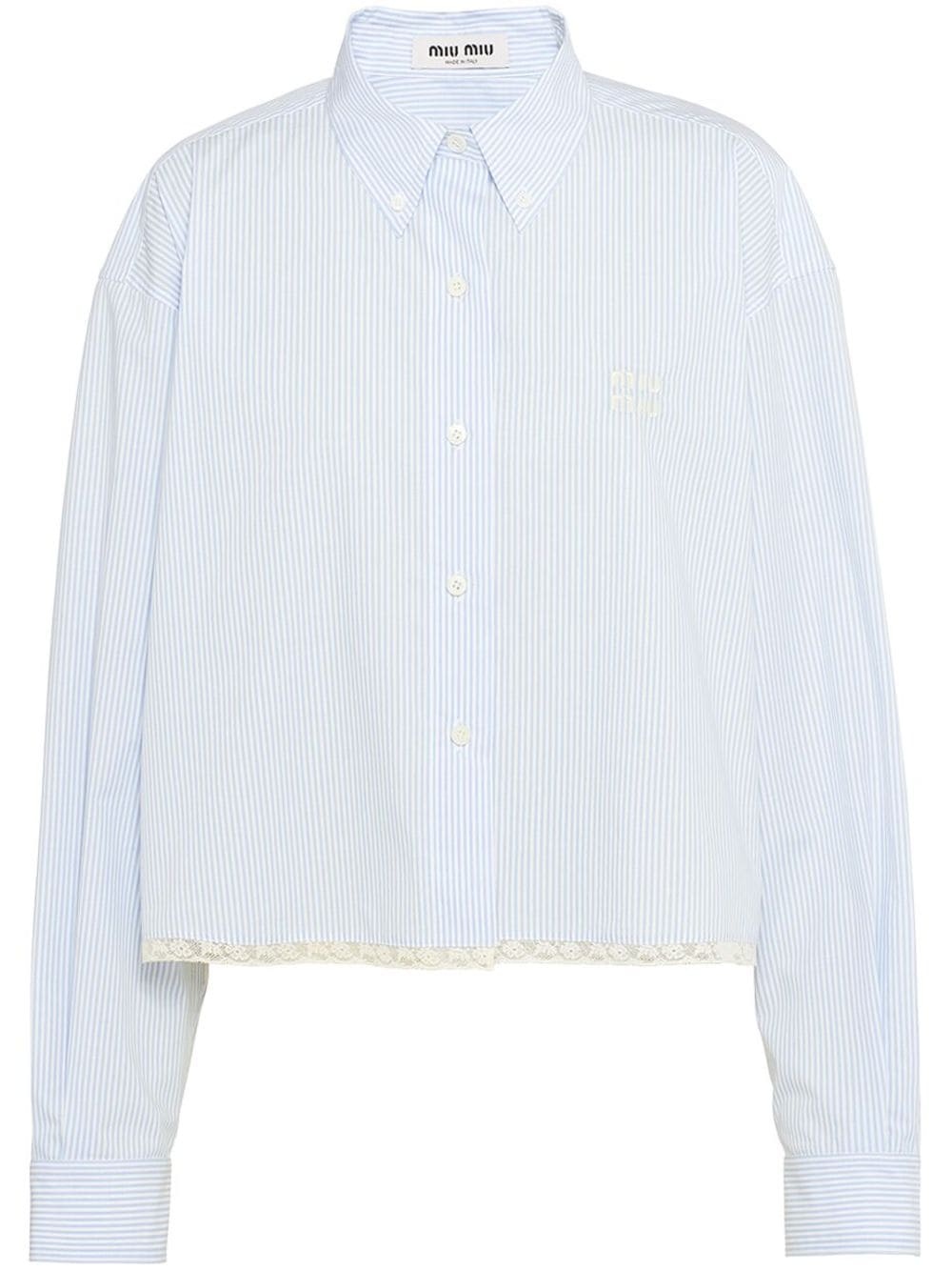 striped lace-trimmed shirt - 1