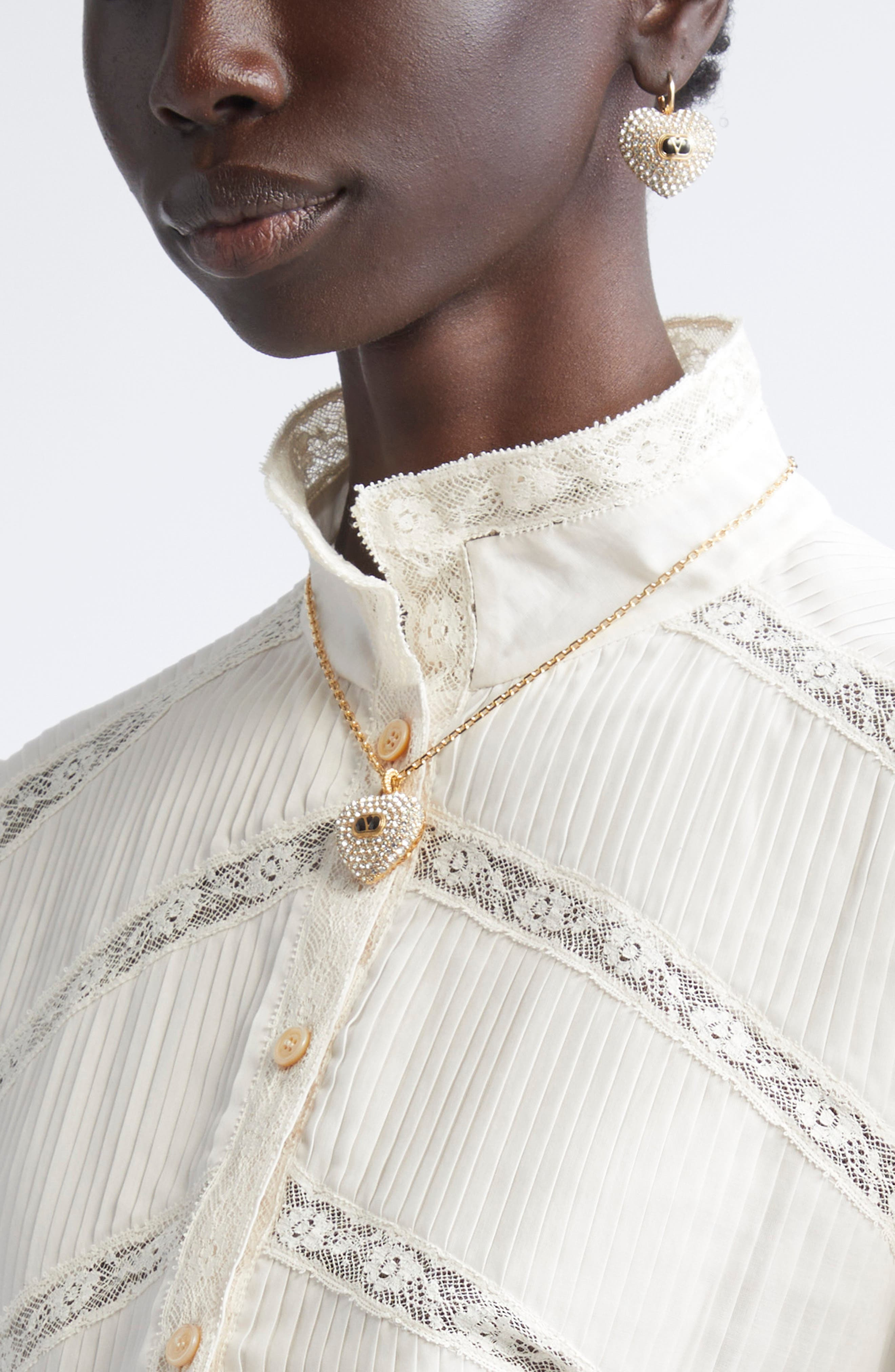 Valentino Garavani Lace Inset Silk Organza Shirt in Sand at Nordstrom - 5