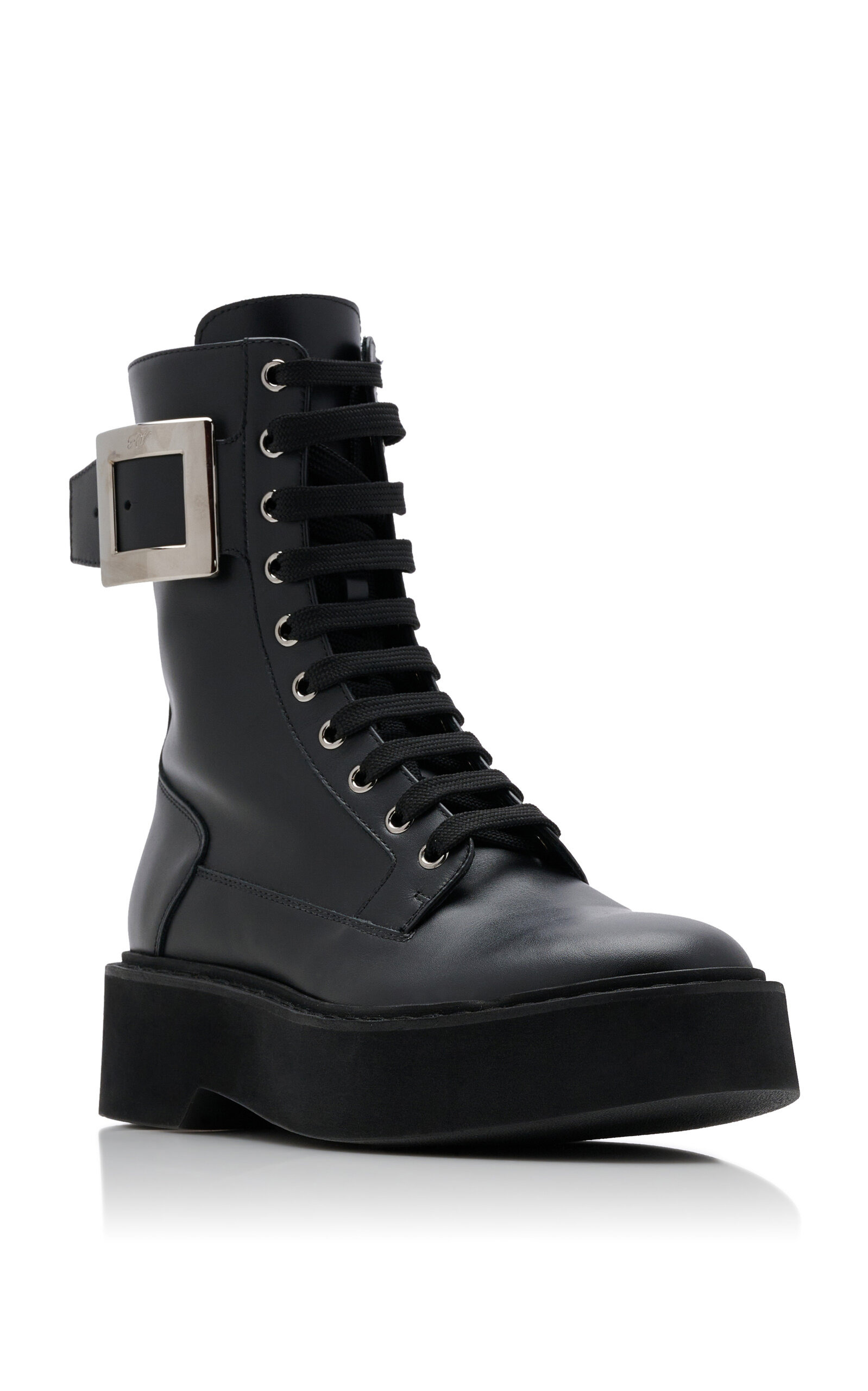 Viv Rangers Buckle-Embellished Lace-Up Leather Boots black - 5