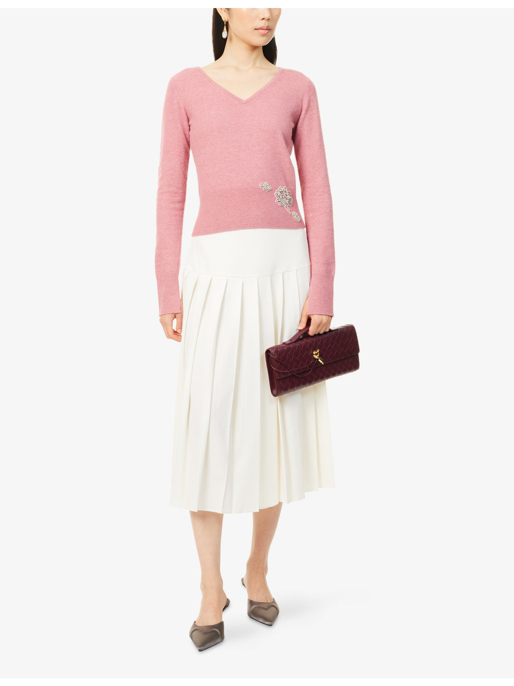 Embellished Cropped Knitted Jumper - 2