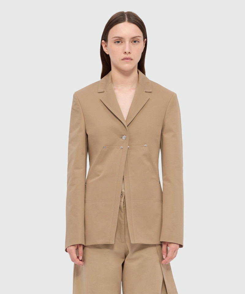 MSGM Beige cotton gabardine jacket with contrast stitching and single-button front fastening outlook