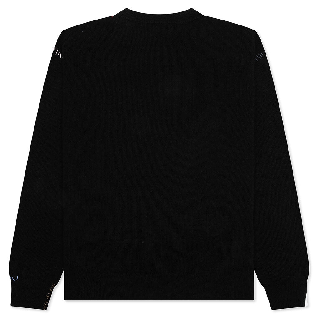 WOOL PATCH MENDING ROUNDNECK SWEATER - BLACK - 2