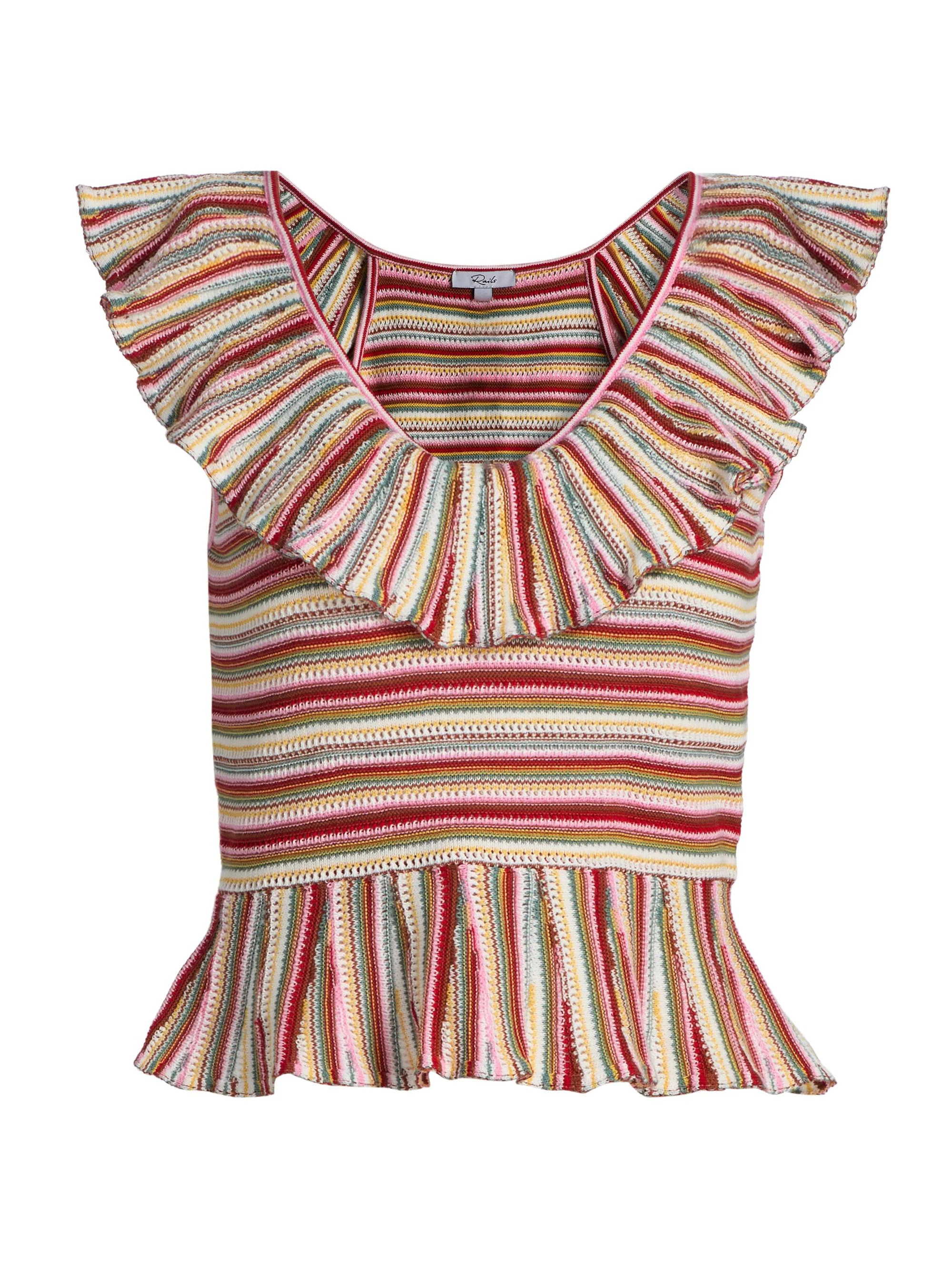 Women's Carmelita Havana Striped Ruffled Cotton Peplum Top - Havana Stripe - 1
