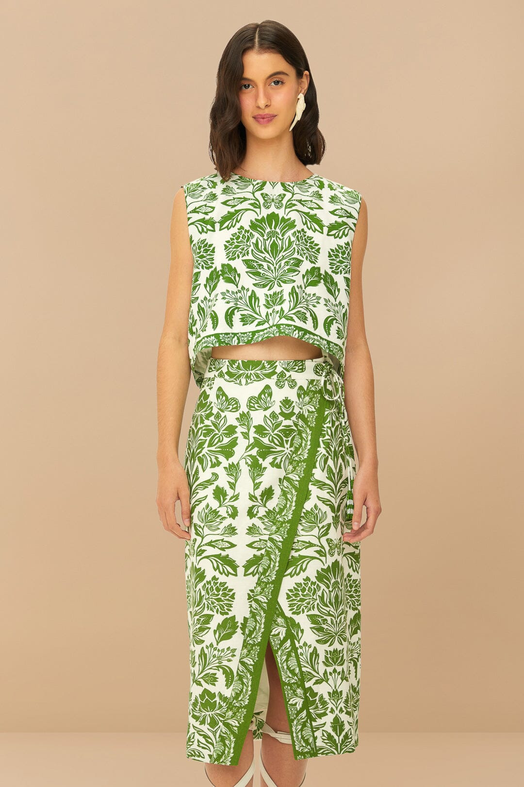 Green Delicate Tapestry Lenzing™ Ecovero™ Euroflax™ Midi Skirt - 3