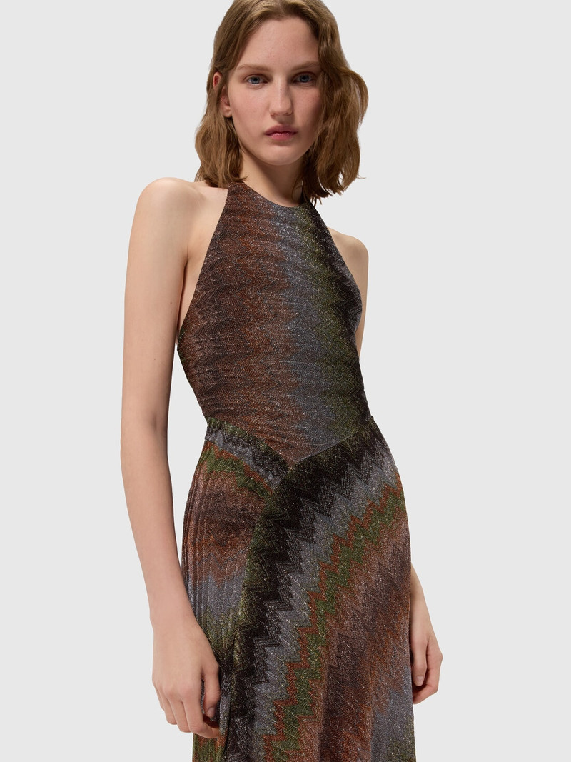 Snake-Pattern Viscose Lamé Gown with Halter Neck 4