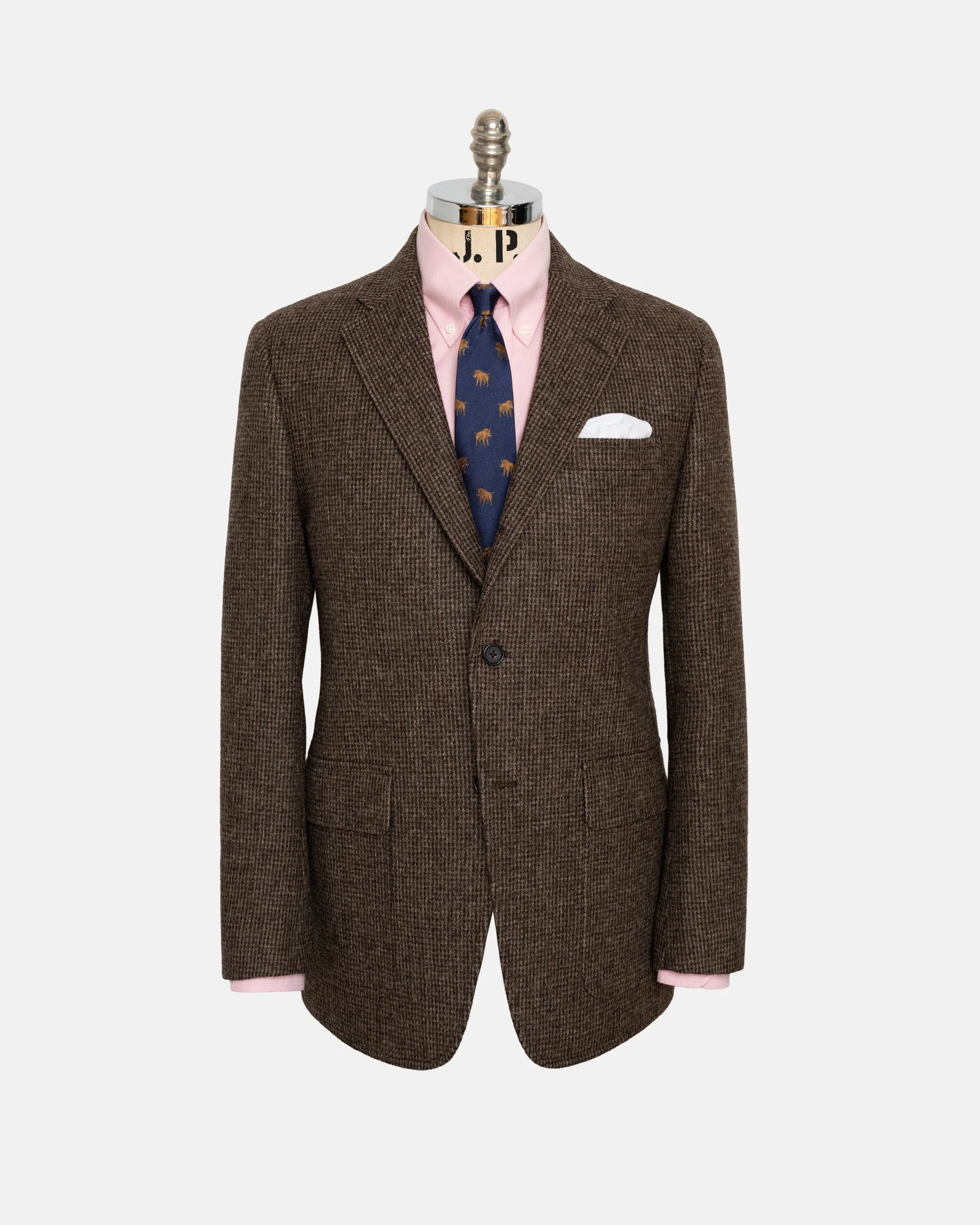 MADE-IN-USA DARK BROWN TIC WEAVE CHEVIOT TWEED SPORT COAT - 1
