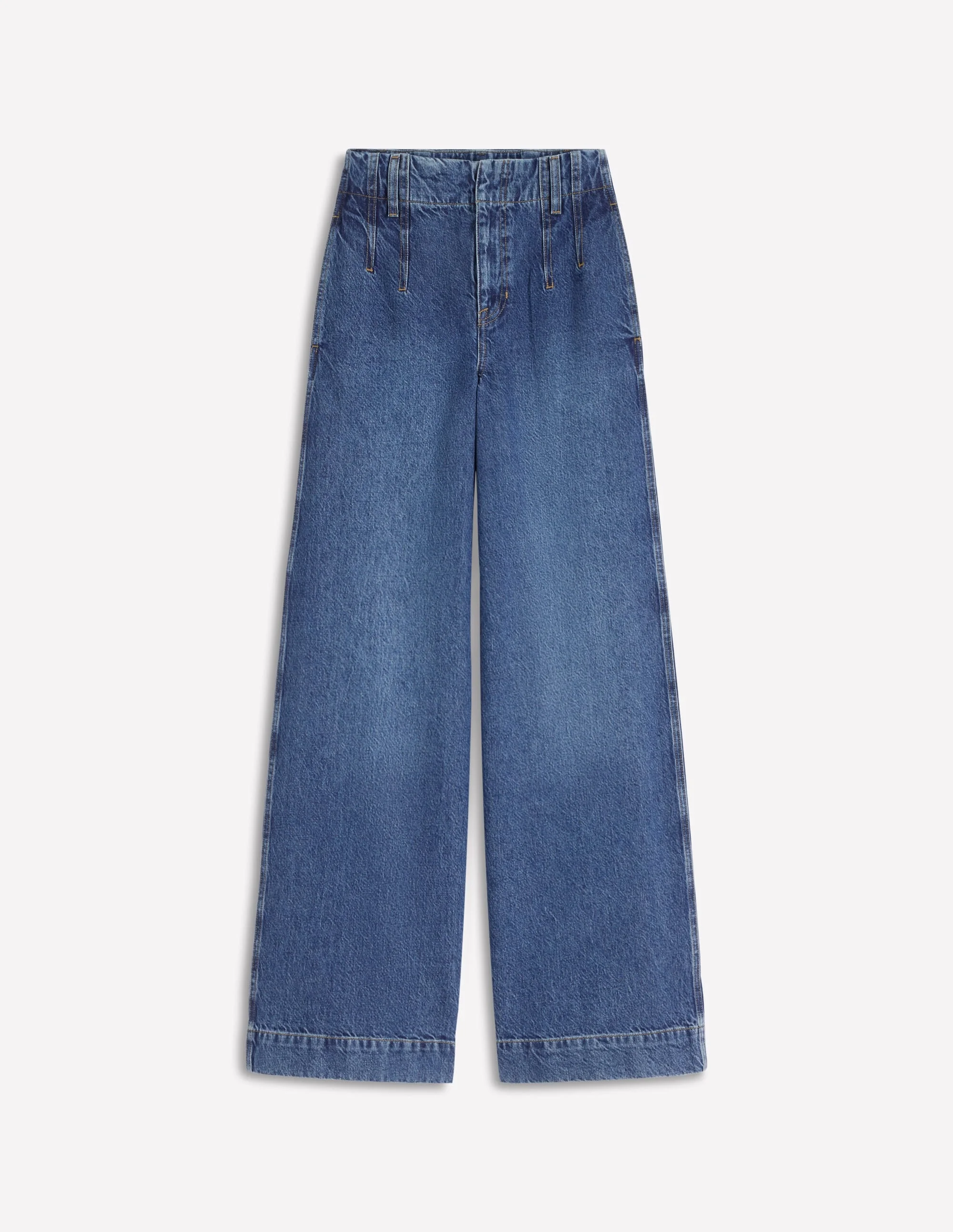 Stitch Detail Wide Leg Jeans-Mid Vintage - 1