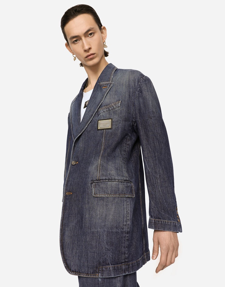 Deconstructed denim jacket with logo tag - 4