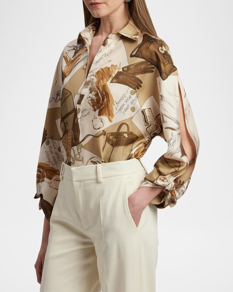 Karen Diary-Print Silk Twill Blouse 5