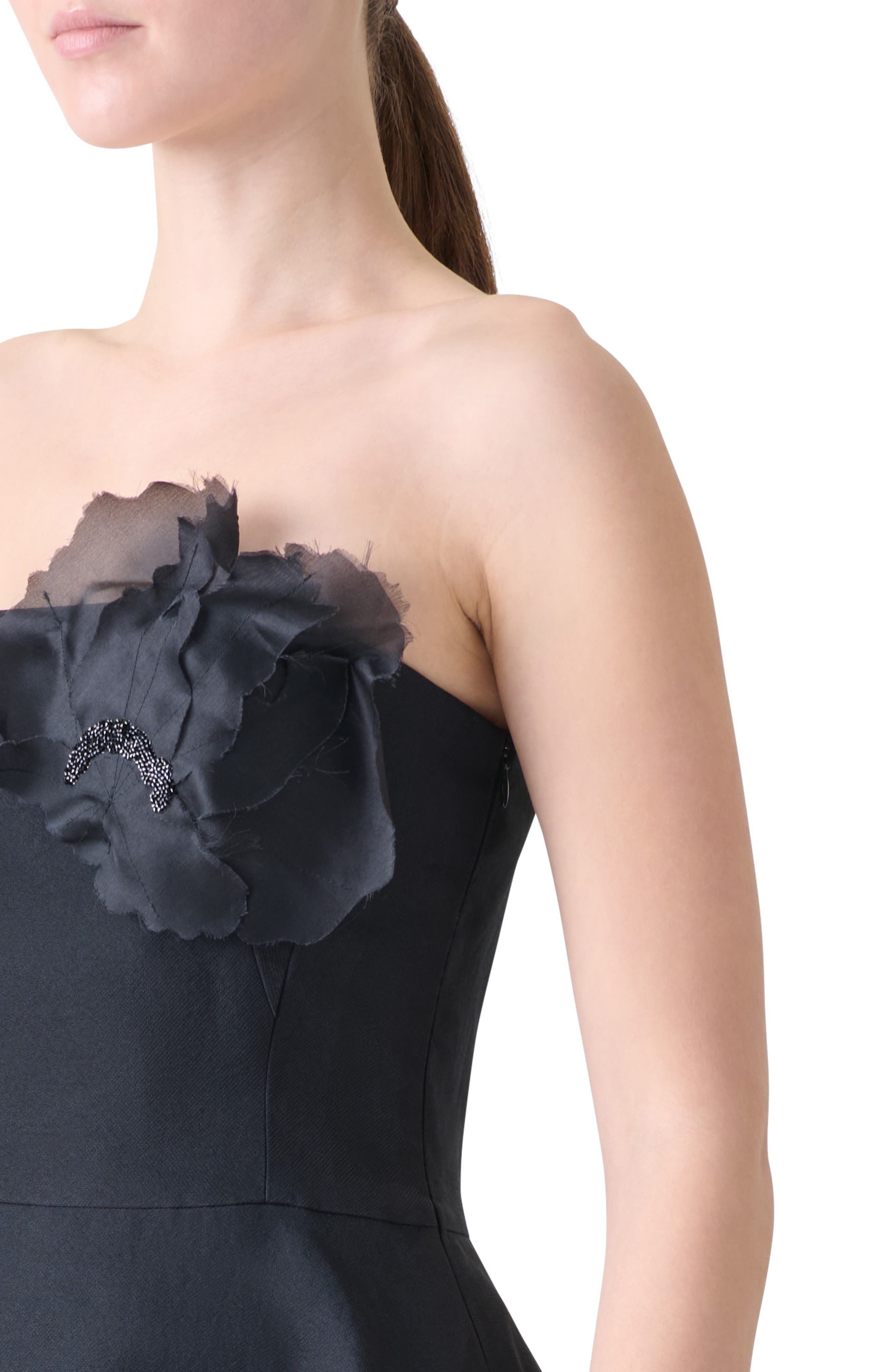 Akris Corsage Flower Strapless Silk Maxi Dress in Black at Nordstrom - 4